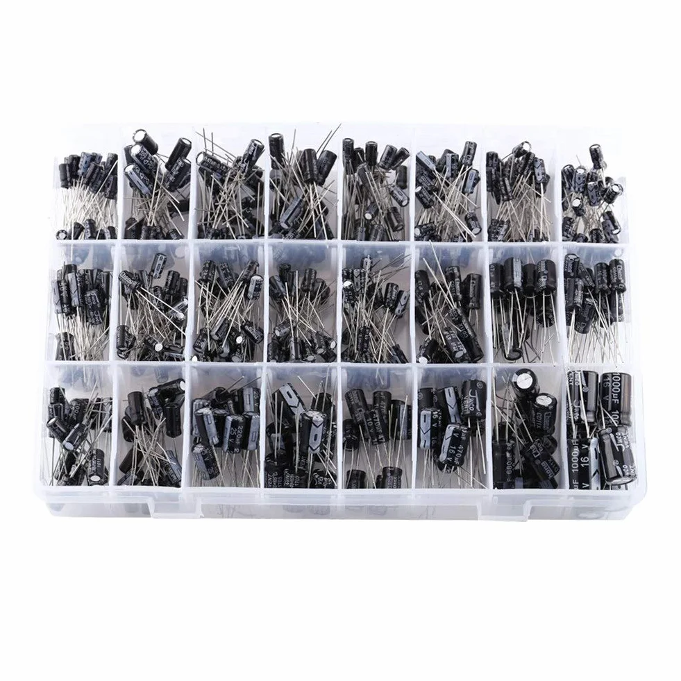 Kondensator Elektrolytkondensator 500 stycken 24 värden 10V-50V 0.1UF-1000UF aluminium sortiment lådesats