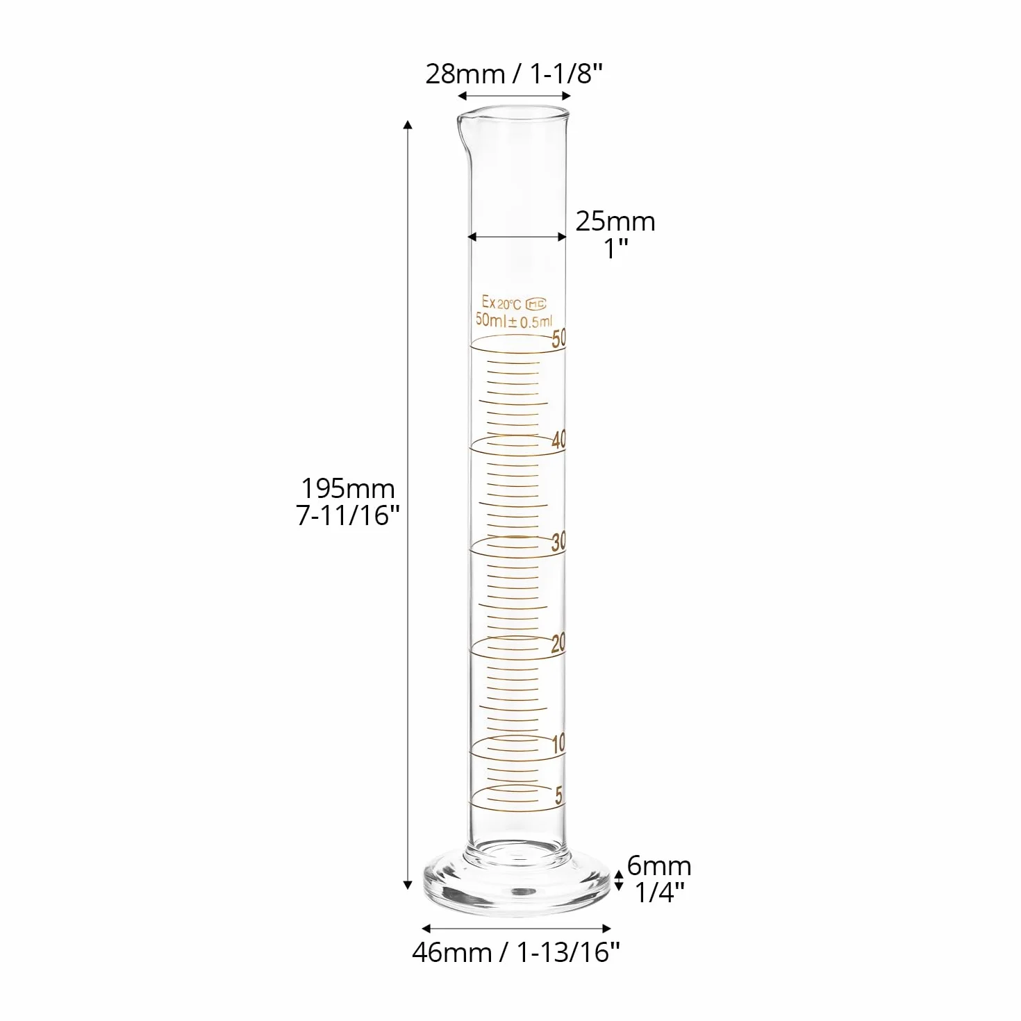 QWORK laboratoryjny cylinder pomiarowy 50 ml, szkło borokrzemowe, gruba ściana