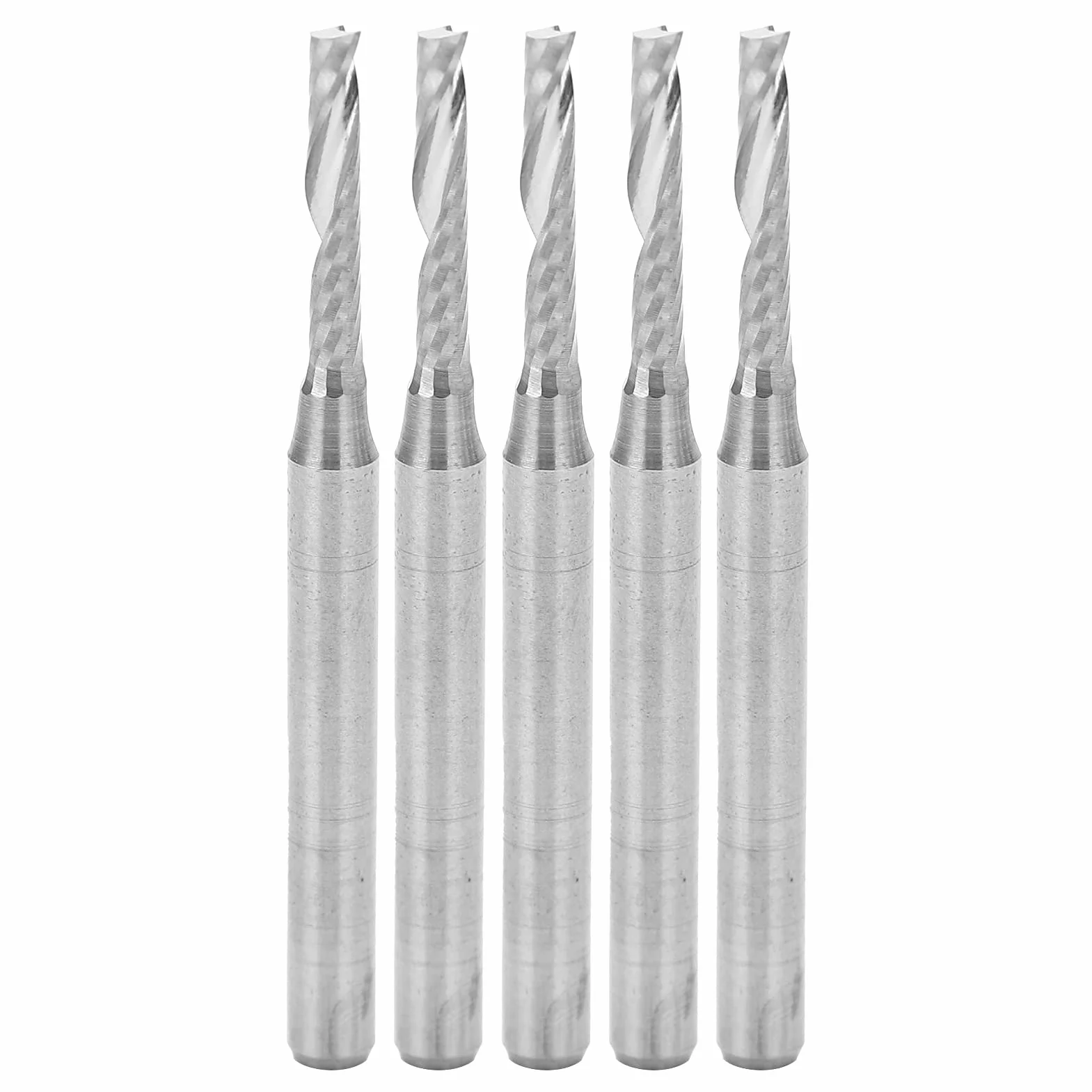 Bity do Grawerowania o Pojedynczych Krawędziach, 5 szt. Frezy Trzpieniowe CNC Spiralny Frez ze Stali Wolframowej z Pojedynczym Rowkiem 3,175 X 2 X 12 X 38 Mm