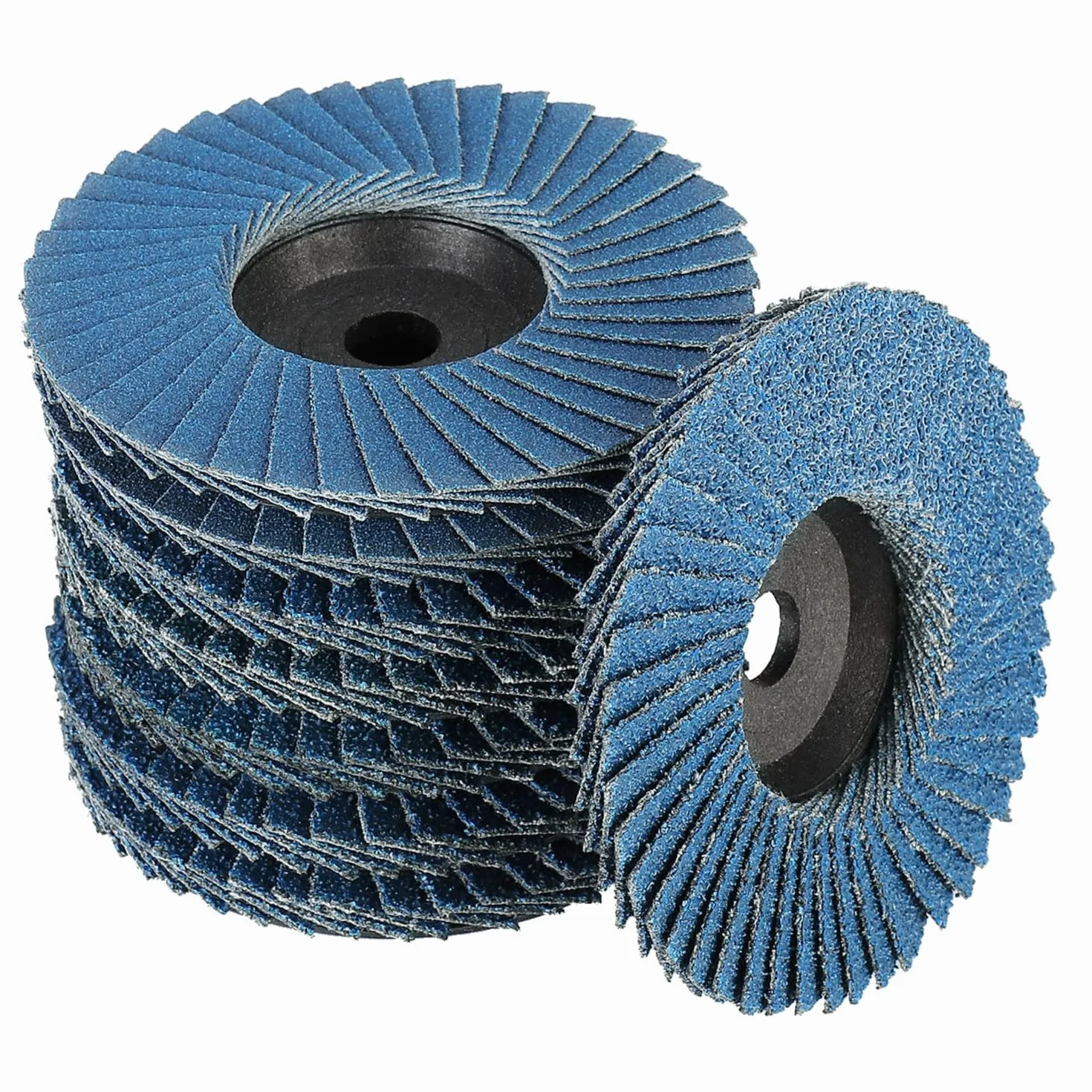 Zestaw 8 tarcz ściernych z lamelkami, Ø 76 mm x 10 mm Ziarno 40/60/80/120, do metalu, stali i drewna, pokryte tarczami lamelowymi (niebieski)