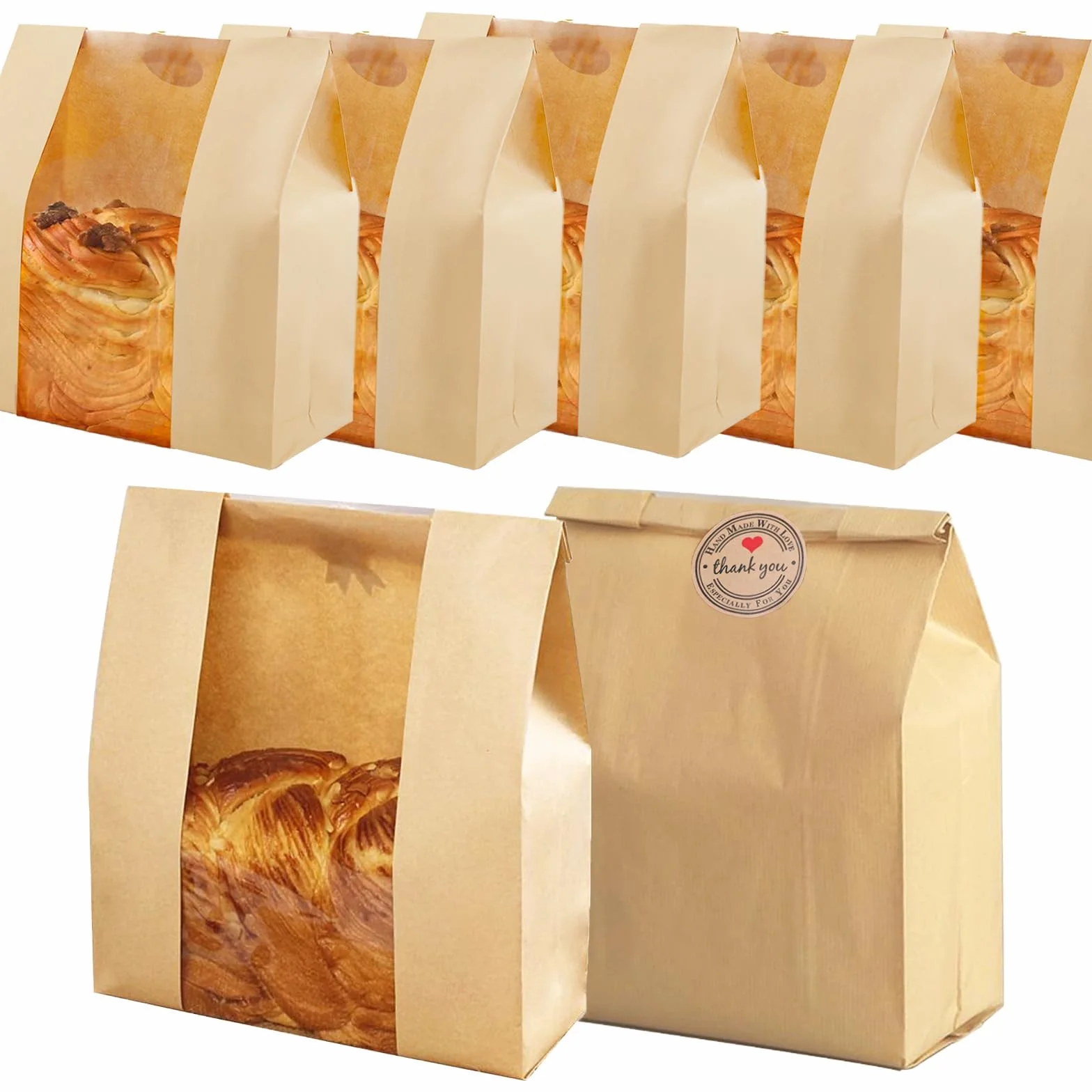 Brązowe papierowe torby na chleb, 35 sztuk, z okienkiem, duże torby papierowe typu kraft, do domowego chleba, cukierków, chleba, ciasteczek, prezentów (31 x 21 x 10 cm)