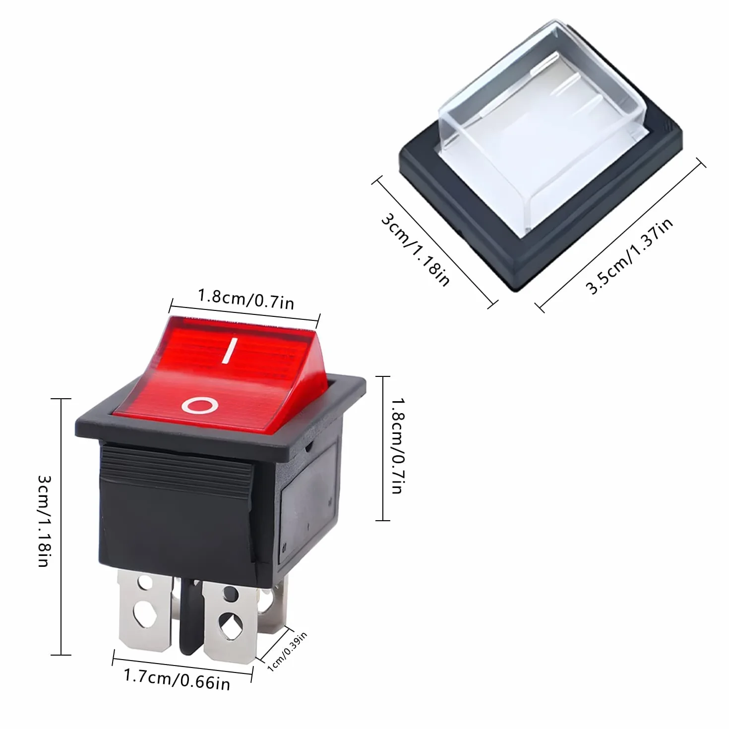 4 sztuki przełączników kołyskowych, AC 250 V 16 A 125 V 20 A przełącznik dźwigienkowy z wodoodporną pokrywą, okrągły przełącznik kołyskowy, przełącznik uchylny 230 V, wodoszczelny, do różnych rodzajów elektrycznych