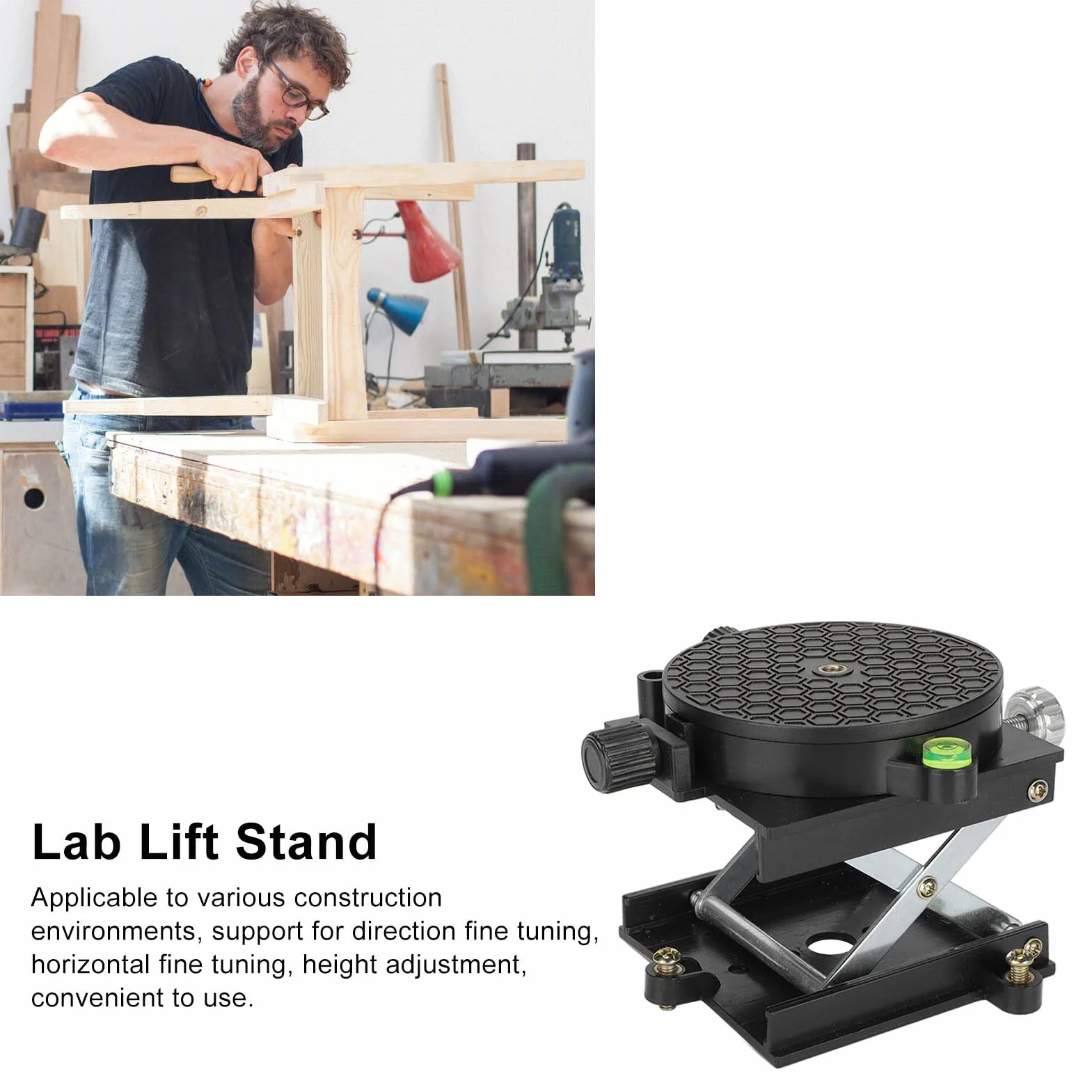 Lab Jack Scissor Stand Platforma ze Stopu Aluminium Lab Lift Stand Stół 360 ° Obrotowa Platforma Podnosząca do Obróbki Drewna Eksperyment Rzeźbienia Rozszerzalny Podnośnik Nożycowy 6,5cm