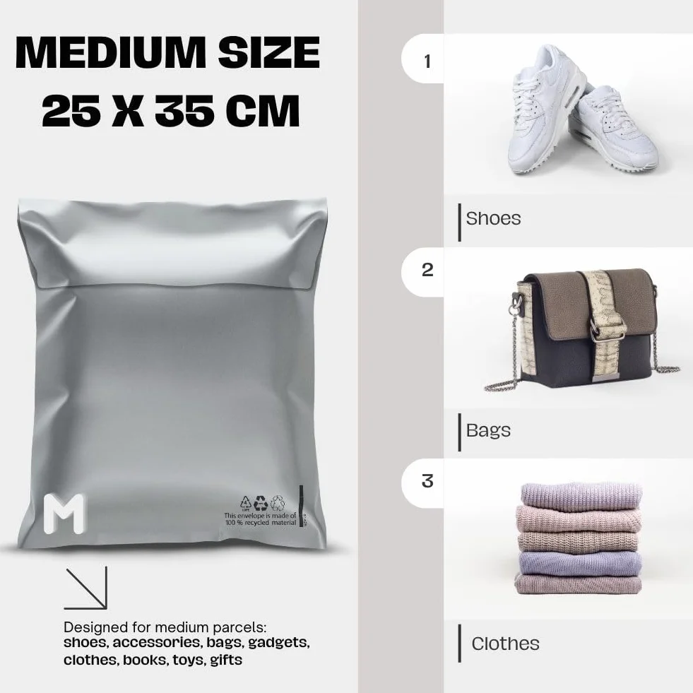 RAGO® Plastikowe torebki wysyłkowe I foliopaki M-10 sztuk, L-10 sztuk, XL-10 sztuk, torebki wysyłkowe, samoprzylepne i nieprzejrzyste, plastikowe torebki zamykane I idealne do Vinted
