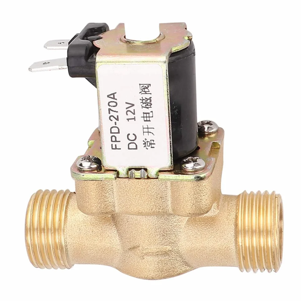 Elektrozawór DC, zawór elektromagnetyczny 12 V / 24 V Zawór mosiężny normalnie otwarty Przyłącze gwintowane G1 / 2 "Włącznik dopływu wody (12 V DC)