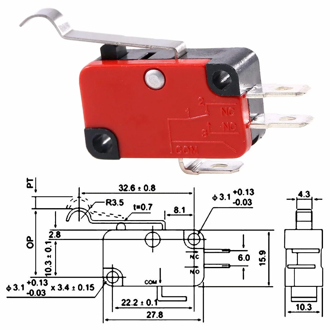 Gebildet Przełączniki Mikro V-154-1C25, z Włącznikiem Chwilowo-Krańcowym 125V/250V 15A, 3piny SPDT z Funkcją Zatrzasku Miniaturowego Basic-Micro i 24 Końcówkami, 12sztuk