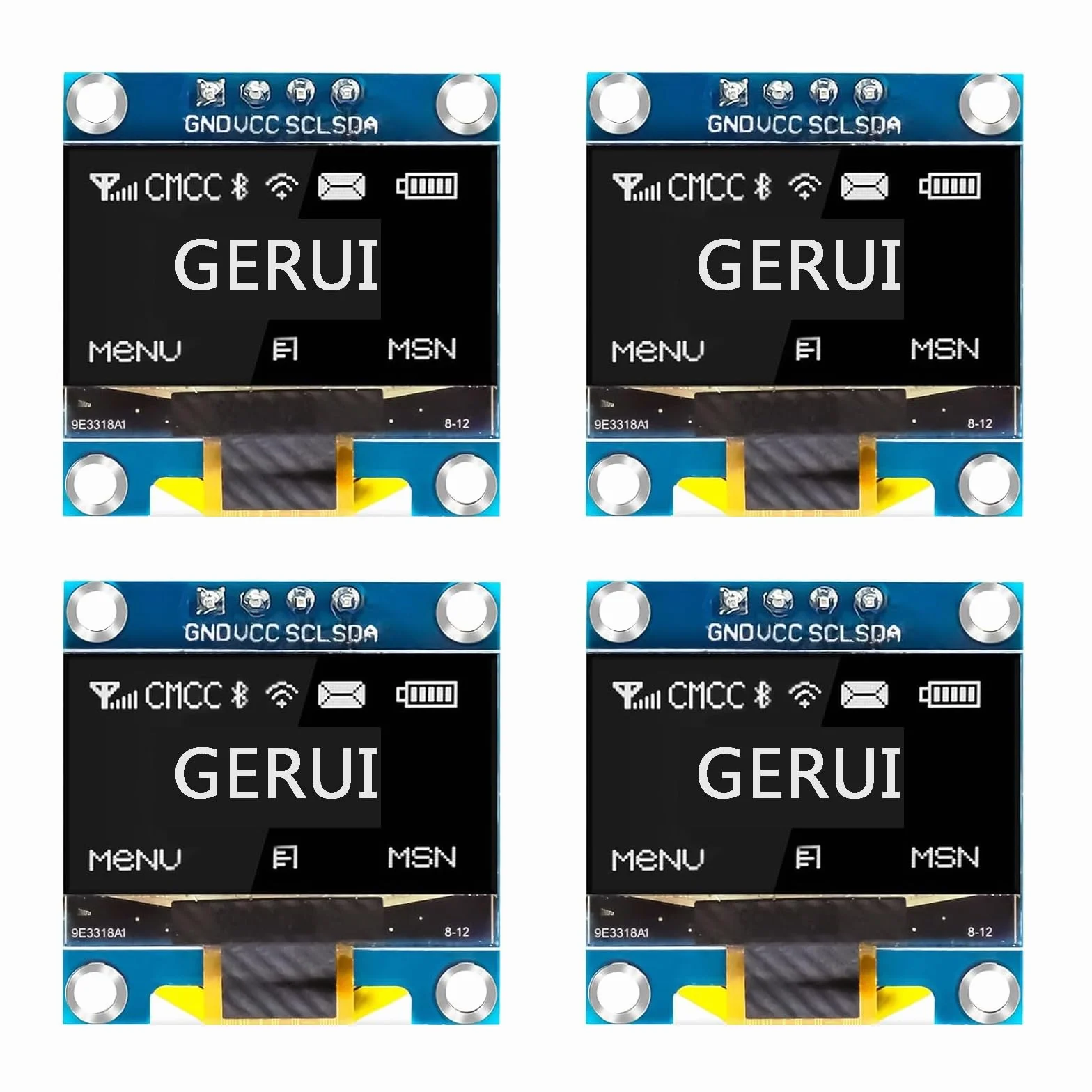 4 moduły wyświetlacza OLED 0,96", 128 x 64 pikseli, I2C, moduł wyświetlacza, z seryjnym I2C IIC, samoświecący, kompatybilny z Arduino i Raspberry Pi (biały)