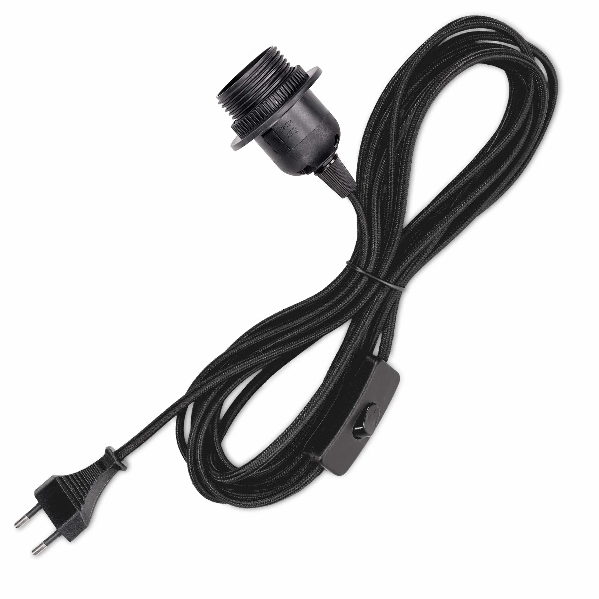 kwmobile Oprawa lampa E27 z przełącznikiem - kabel tekstylny 5 m - oprawka E27 przewód zasilający z pierścieniem śrubowym przełącznik - zawieszenie lampa, czarny