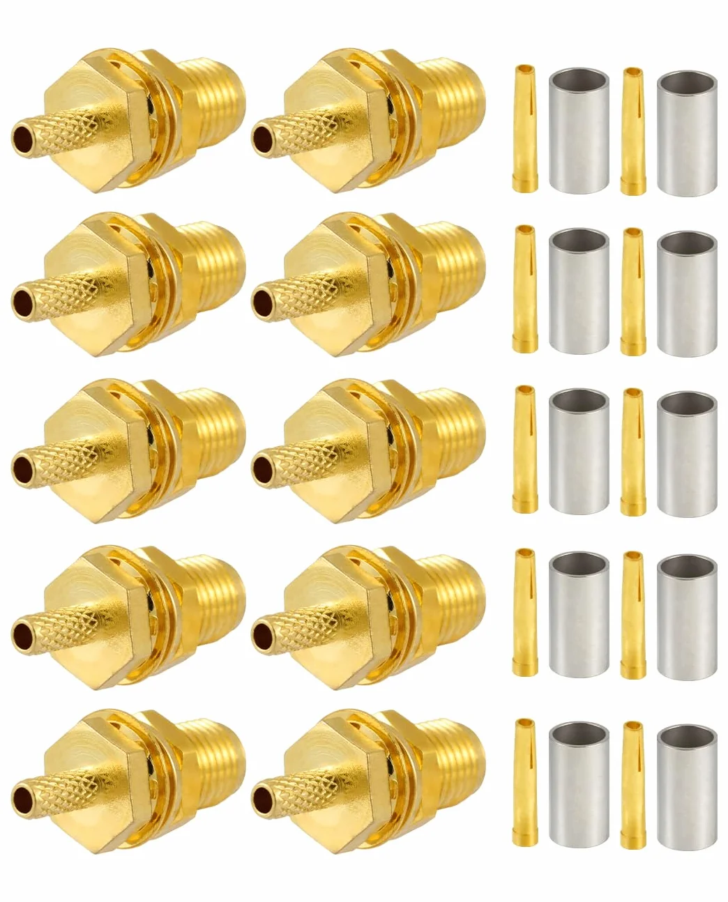 Vecys 10 PCS SMA Złącza SMA Żeński Grodziowe Złącze Zaciskane dla RG316 RG174 Kabel Koncentryczny RF