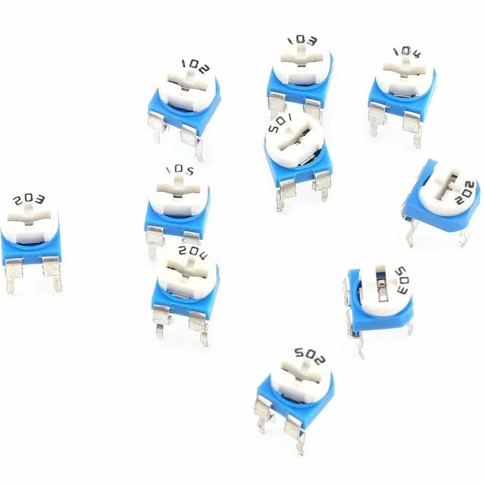 Rezystor 10 wartości 500 Ohm do 1M Ohm Potencjometr Folia węglowa 100 szt. Potencjometr trymera z plastikowym pudełkiem