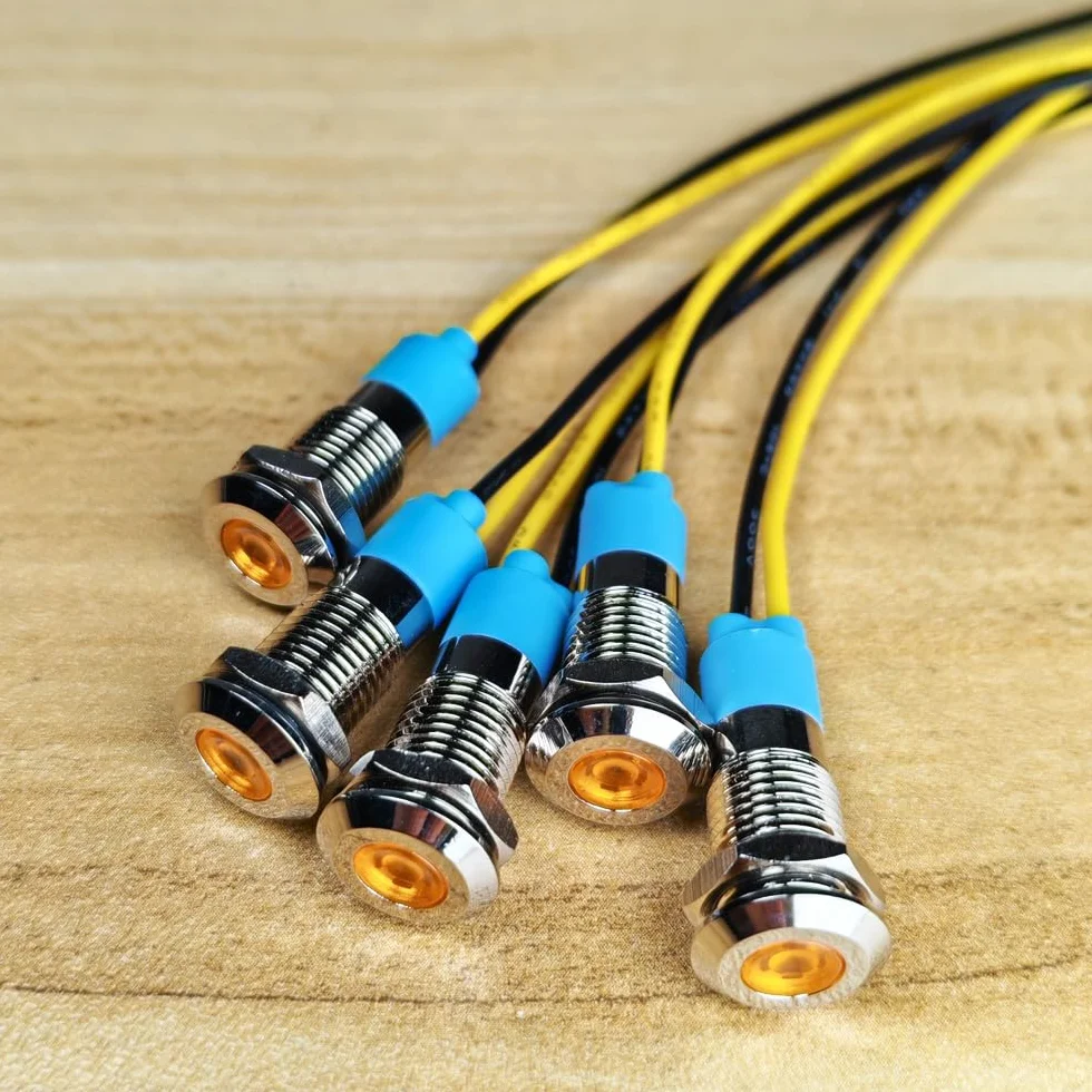 Gebildet 5 Sztuk 8mm 230V AC LED Metalowy Wskaźnik Świetlny Wodoodporna Lampka Sygnalizacyjna Żółta