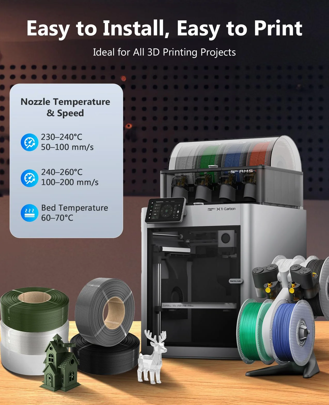 JAYO PETG filament do drukarki 3D, 1,75 mm, PETG o dużej wytrzymałości, dokładność pomiaru +/- 0,02 mm, 1,1 kg (+ 100 g dodatku), czarny