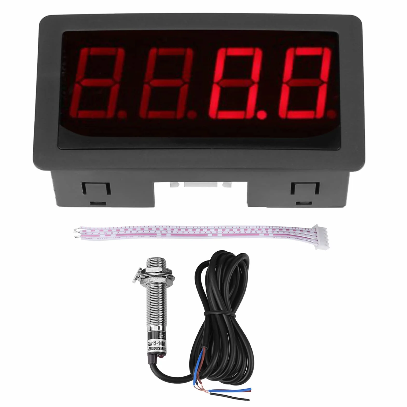 Cyfrowy tachometr z wyświetlaczem cyfrowym 4-cyfrowy panel LED + czujnik zbliżeniowy do pomiaru temperatury ciśnienia fizycznego ilości (czerwony/niebieski) (czerwony)