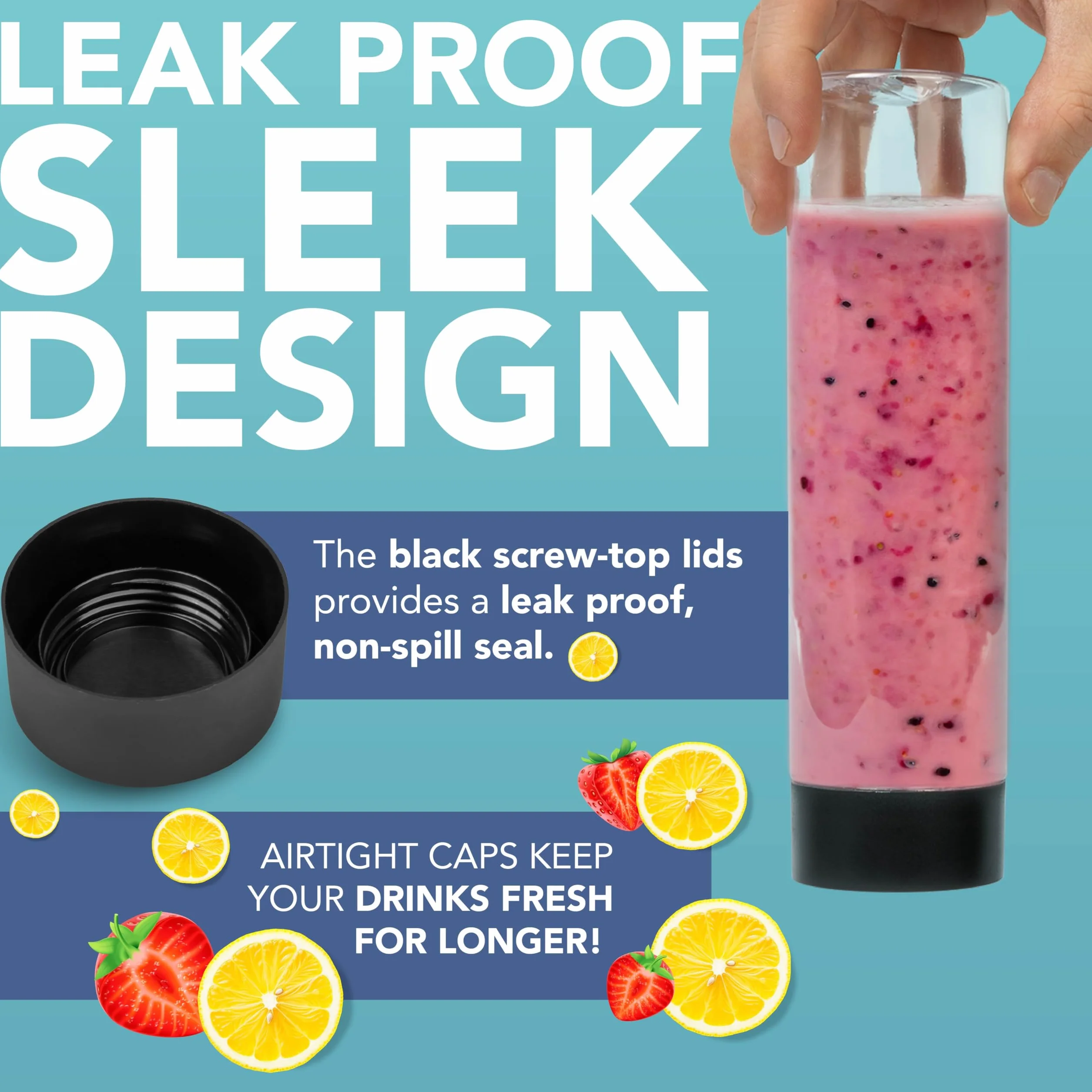 HEFTMAN Plastikowe butelki na sok z pokrywkami, 400 ml, puste, sensoryczne butelki PET na wodę, mrożoną kawę, smoothie na wynos, czarne, zakręcane pokrywki, bezpieczne dla żywności