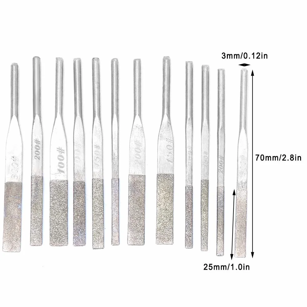 Zestaw Pilników Diamentowych 12 szt. 3 mm do Metalu Stali Szlifowania Tłokowego