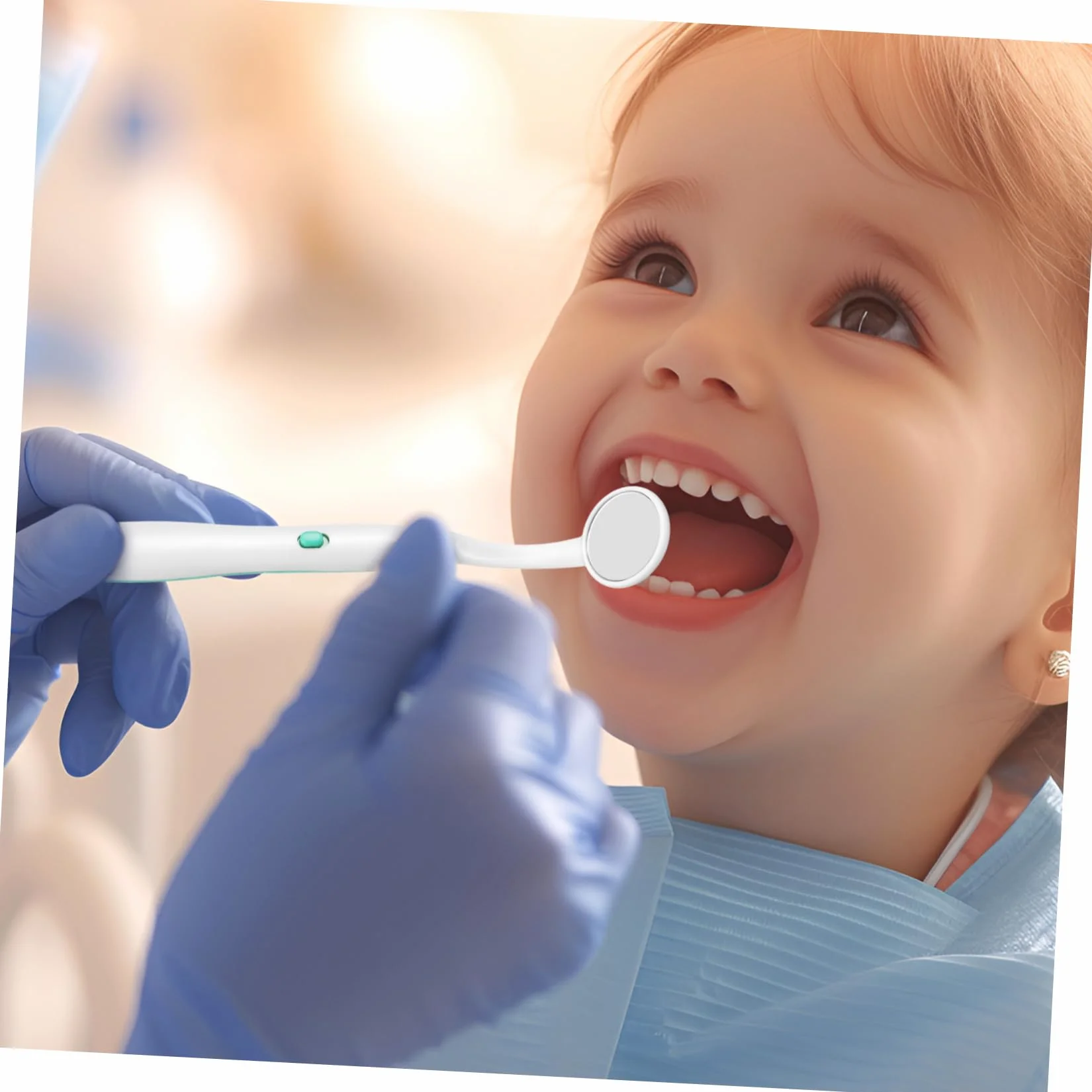 Lusterko Dentystyczne z Jasnym Światłem LED Do Inspekcji Zębów Zielone Narzędzie Stomatologiczne Do Pielęgnacji Ustnej dla Rodziców i Dentystów