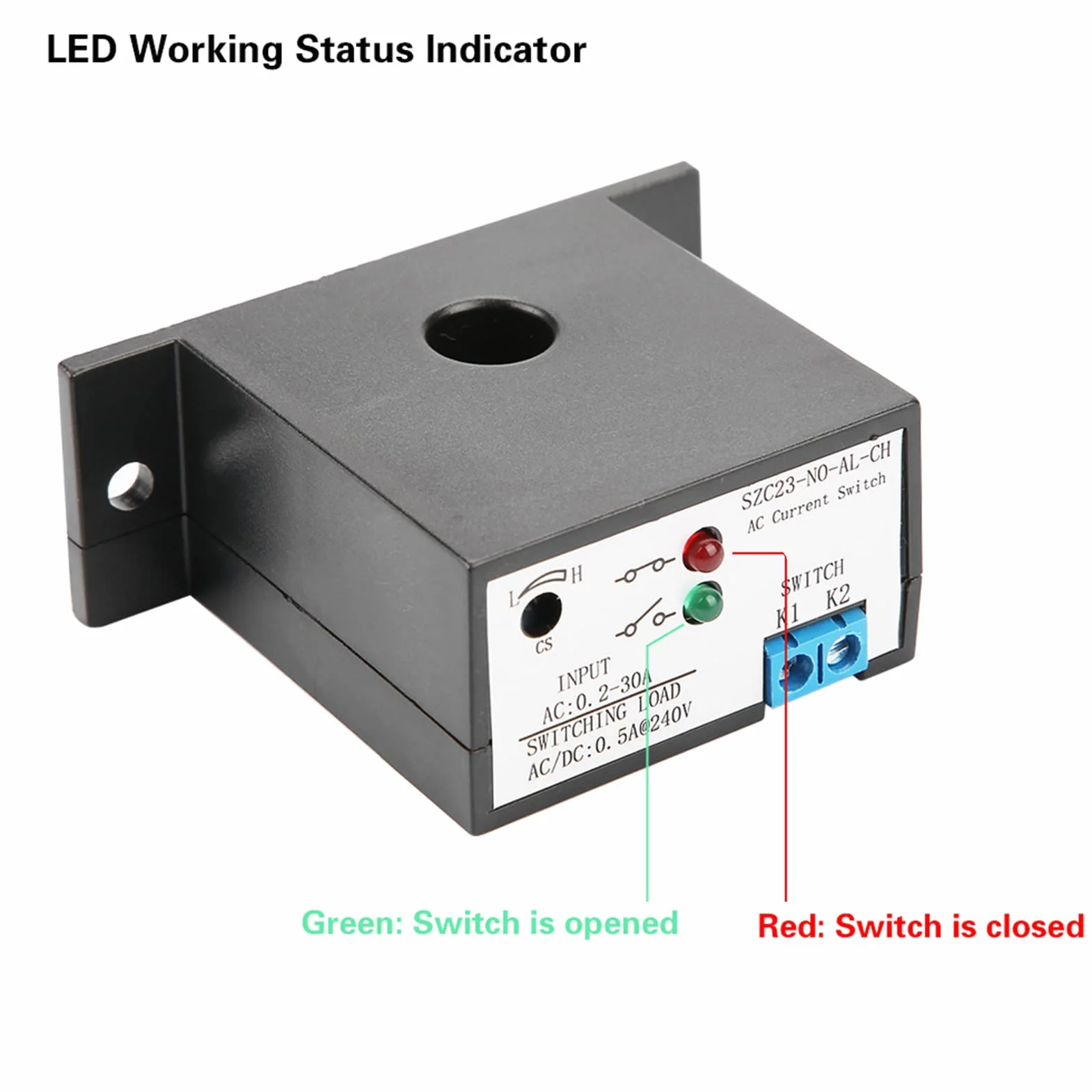 SZC23-NO-AL-CH Current Sensing Switch Normally Open Adjustable AC 0.2-30A IP30 Waterproof
