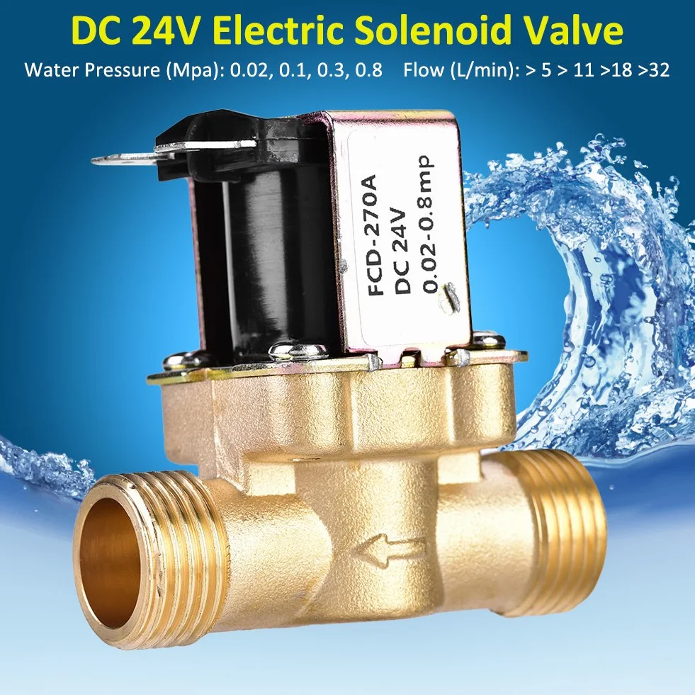 Zawór elektromagnetyczny 24 V DC 1/2 "Elektrozawór wody, normalny Zamknięty elektryczny zawór elektromagnetyczny wykonany z mosiądzu do sterowania wodą