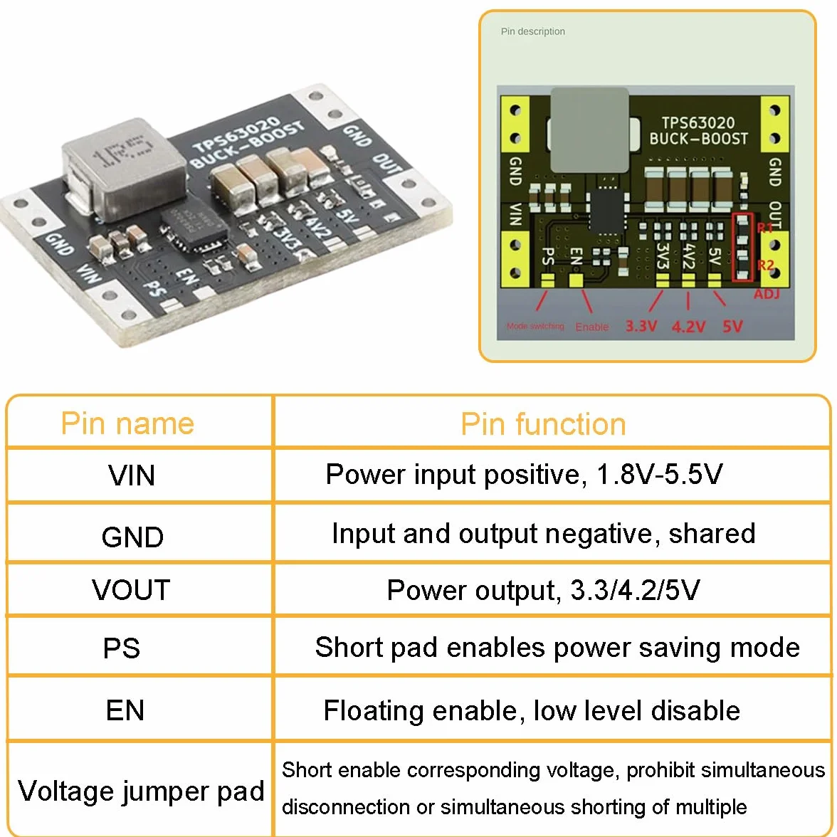 2 sztuki Xl63020 3,3 V DC DC Napięcie Boost Buck Converter Power Moduł Lithium Battery Usb Tps63020 Mcu Power Voltage Stabilization Moduł Low Ripple z kablem 26awg czerwony i czarny