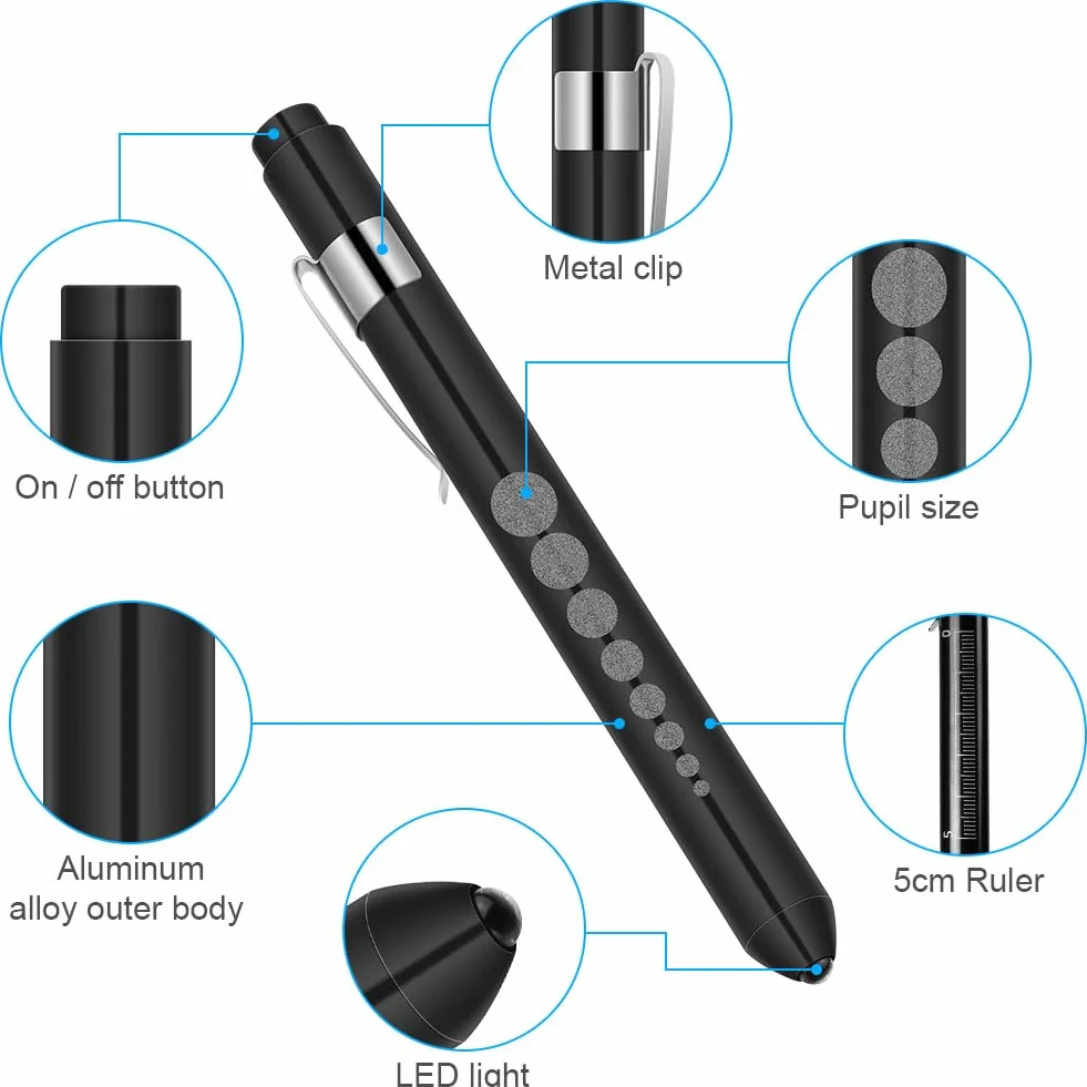 Światło źrenicy, flintronic lampka diagnostyczna światło źrenicy medyczna latarka typu penlight, wielokrotnego użytku diagnostyczna lampa LED w kształcie długopisu, latarka świetlny długopis z klipsem