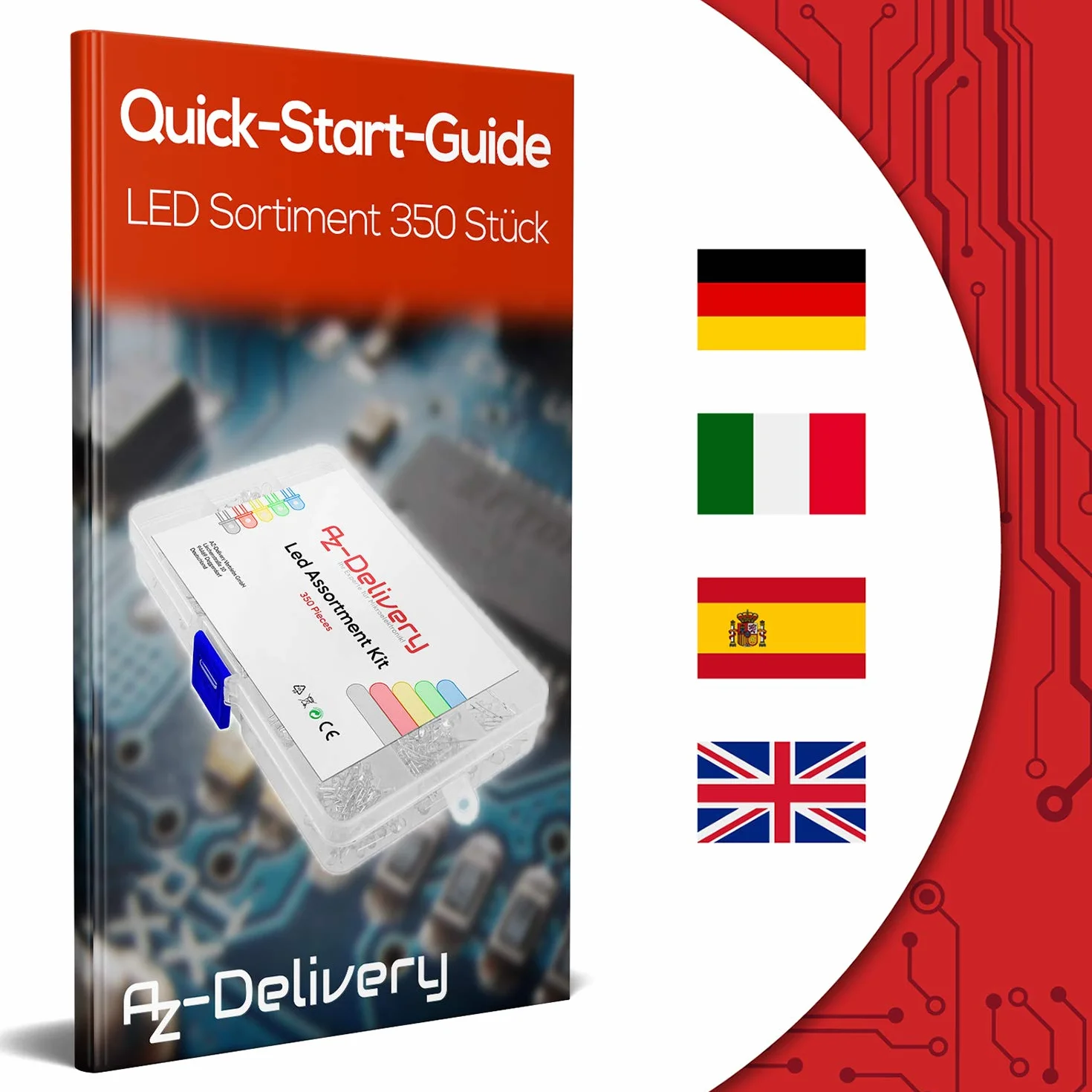 AZDelivery Zestaw asortymentu diod elektroluminescencyjnych LED, 350 sztuk, 3 mm i 5 mm, 5 kolorów, zestaw okrągłych diod LED emitujących, UV RGB CC/CA kompatybilny z Arduino E-book w zestawie!