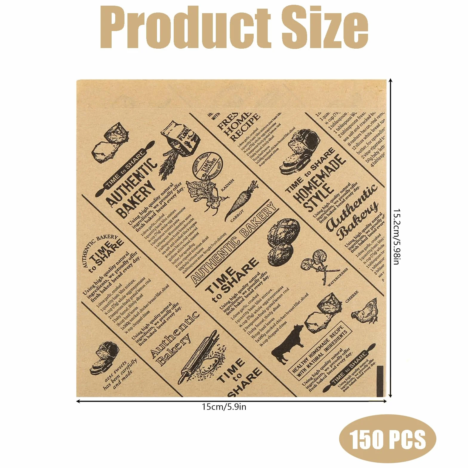 Arkusze papieru do pieczenia, 150 szt. papieru do burgerów i chleba, olejne i wodoodporne, do burgerów, kanapek, frytek, serów i ciast 15 x 15 cm, papier do pakowania żywności