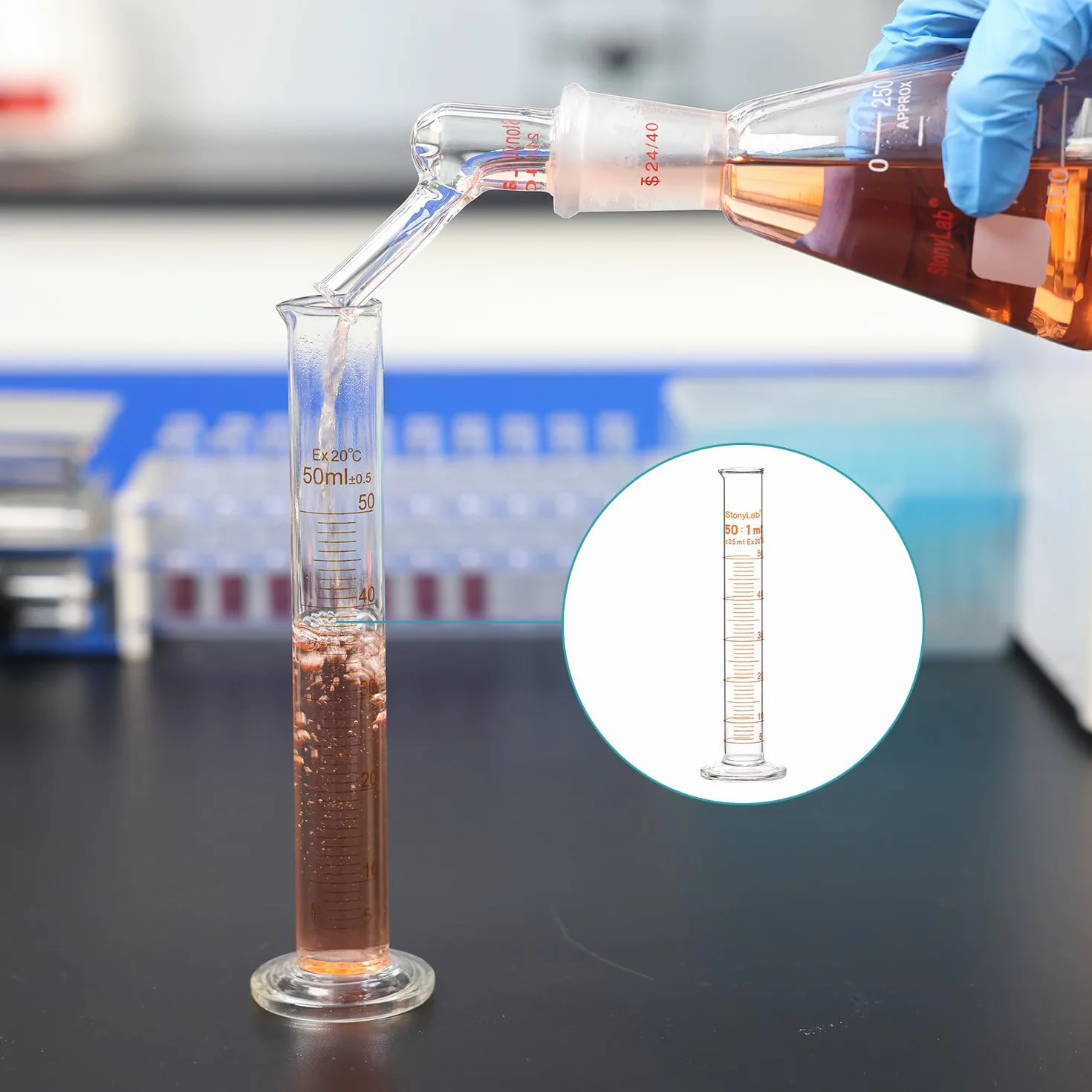 stonylab 1-pak cylindra z miarką, szkło borokrzemowe 50 ml ciężka ściana miarka ze szkła stopniowanego