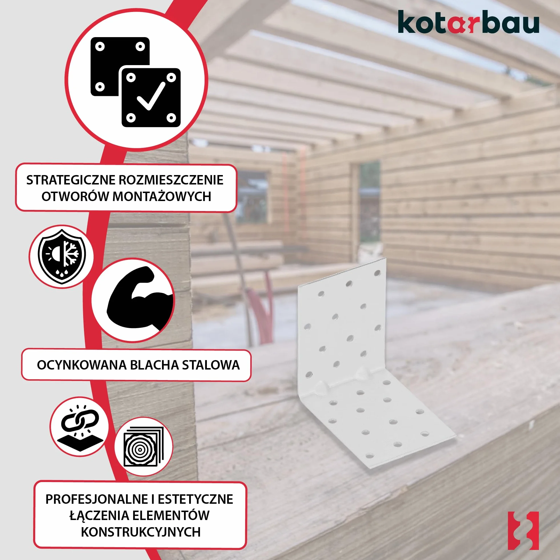 KOTARBAU® 12 szt. Kątownik Ciesielski - Łącznik Budowlany - 80 x 80 x 60 mm - Stal ocynkowana - z Przetłoczeniem - Nierdzewny