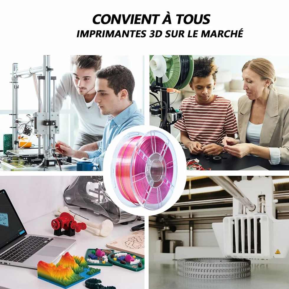 iBOSS PLA PLUS Filament do drukarki 3D, 1,75 mm, dwukolorowy jedwabny filament do drukowania 3D, wspﾃｳﾅＸytﾅＢczany, 1 kg (2,2 funta), jedwabny, dwukolorowy, czerwono-zﾅＰty