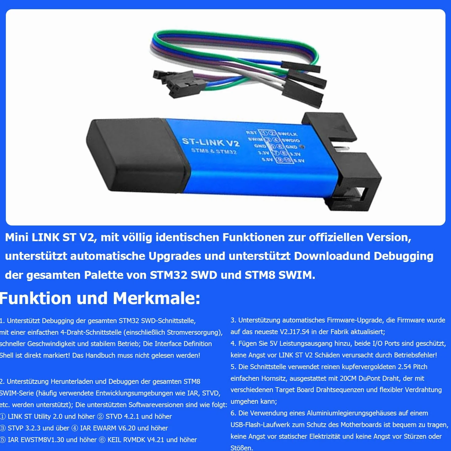 ST-Link V2 Programator Emulator 3 szt. do STM8 STM32 Aluminiowa Obudowa