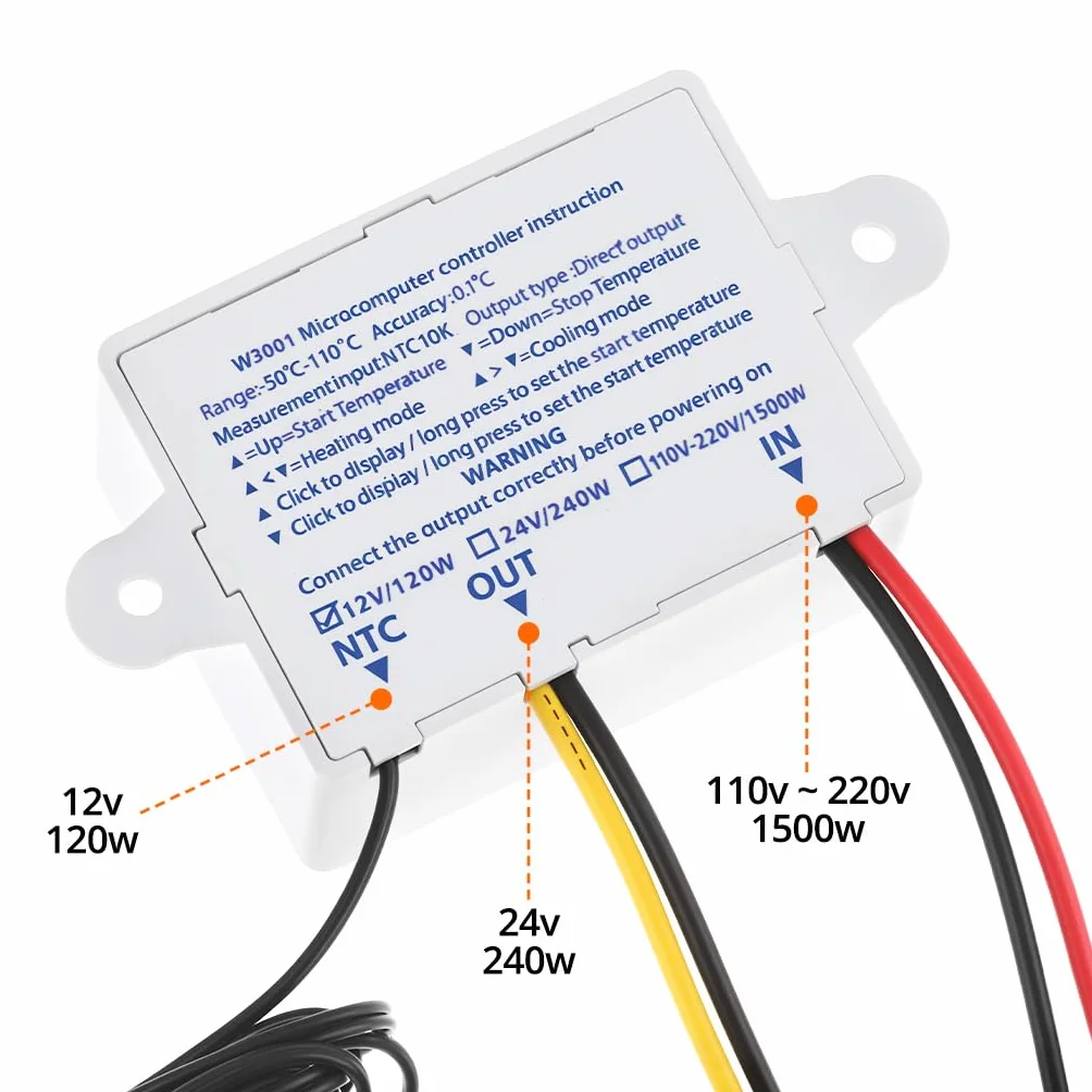 QWORK® Cyfrowy moduł regulatora temperatury LED, 12 V DC 120 W, zakres -50 ℃ do 110 ℃, tryb ogrzewania i chłodzenia, wodoodporna sonda 1 m