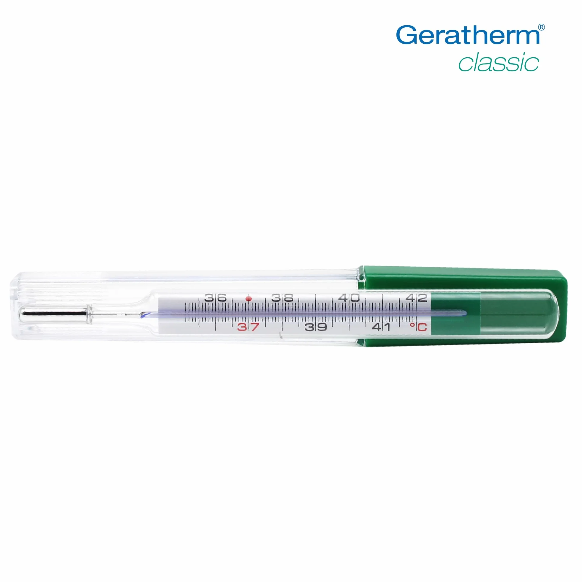 Geratherm Klasyczny analogowy termometr na gorączkę bez rtęci, dożywotnia precyzja, Made in Germany
