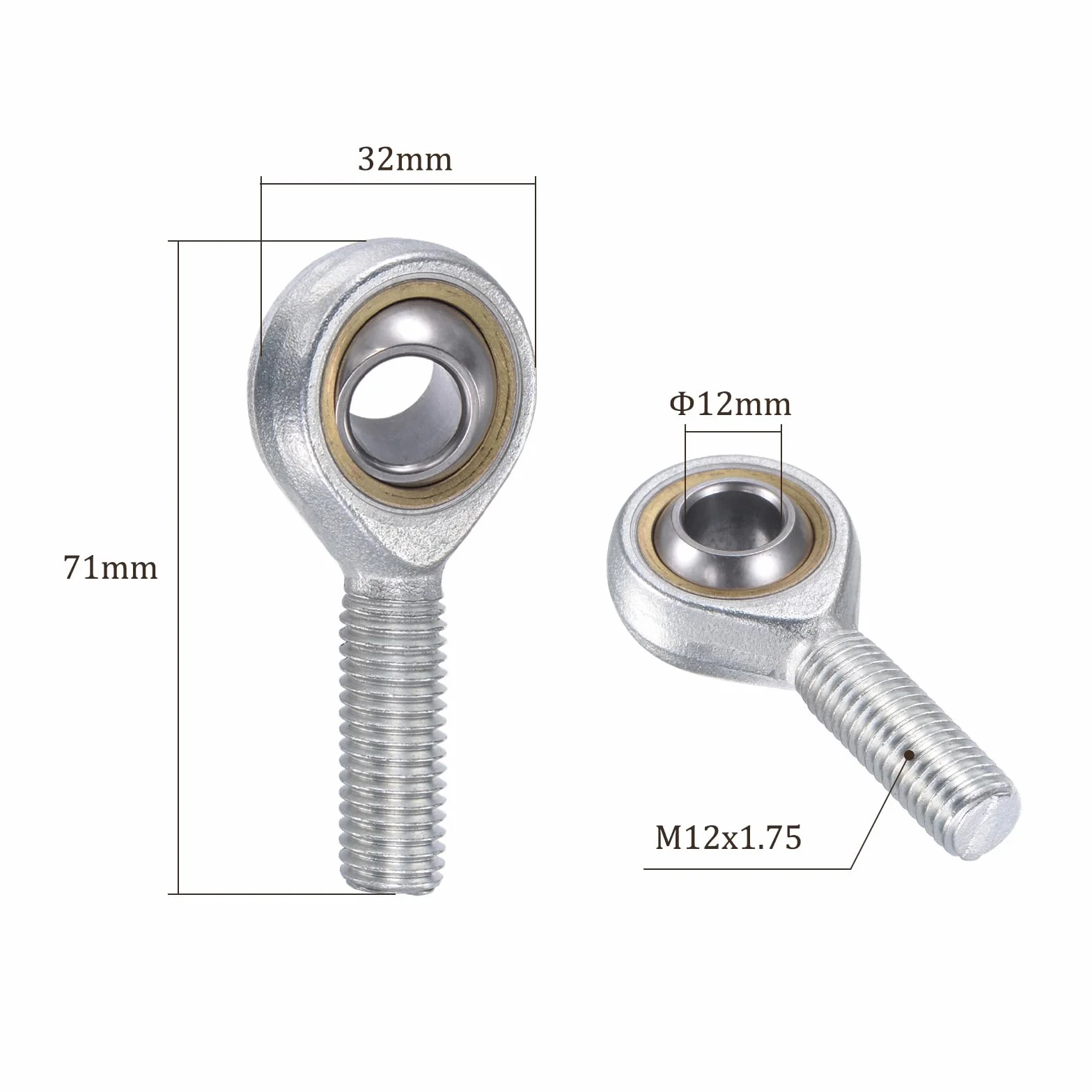2 szt. SA12TK łożysko przegubowe końcowe trzpienia - [otwór 12 mm M12 x 1,75 gwint męski lewy] łożysko pręta wędkarskiego, stal węglowa