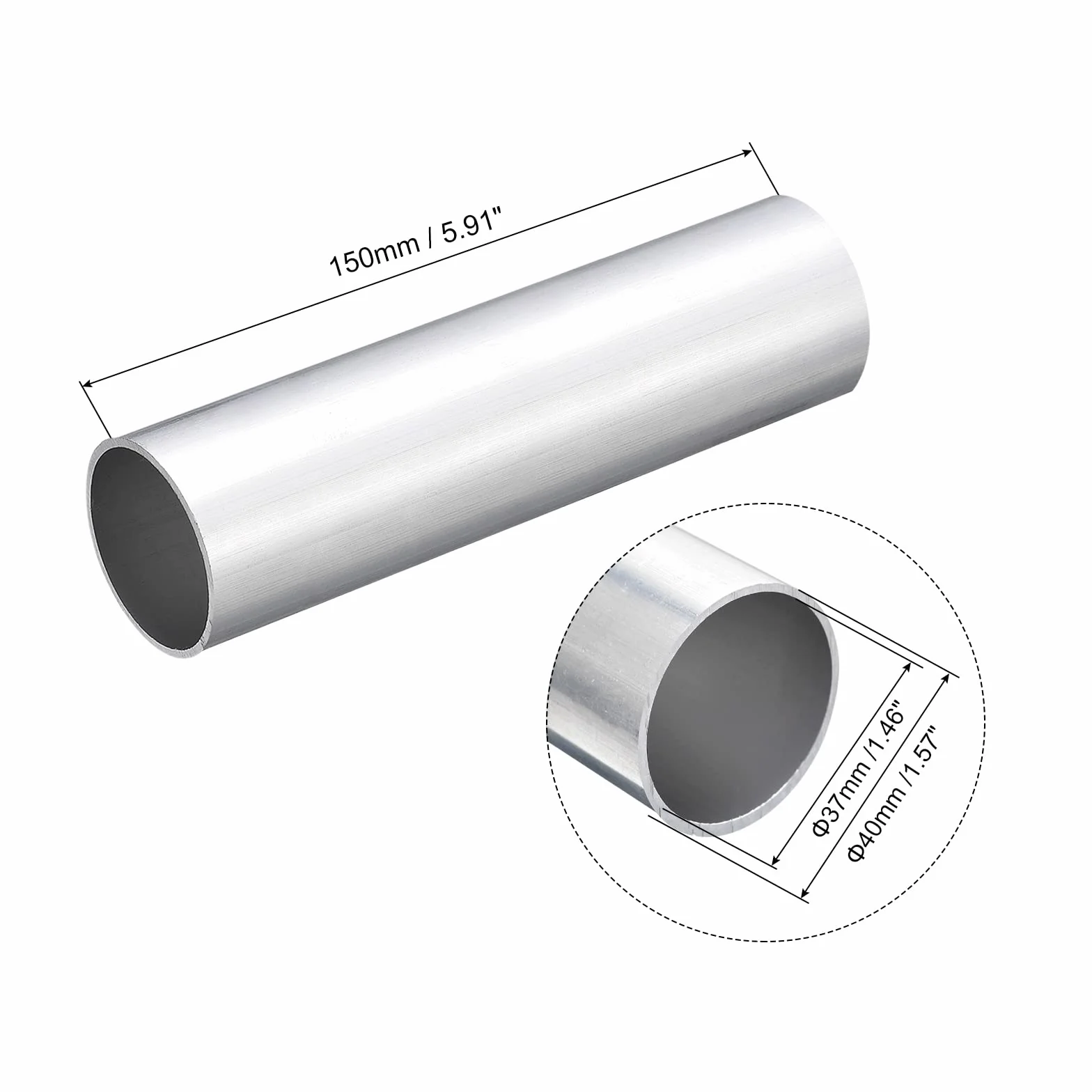 sourcing map 6063 aluminiowa okrągła rura 40 mm AD 37 mm średnica wewnętrzna 150 mm długość węże rurowe do zastosowań przemysłowych, projektów rękodzielniczych