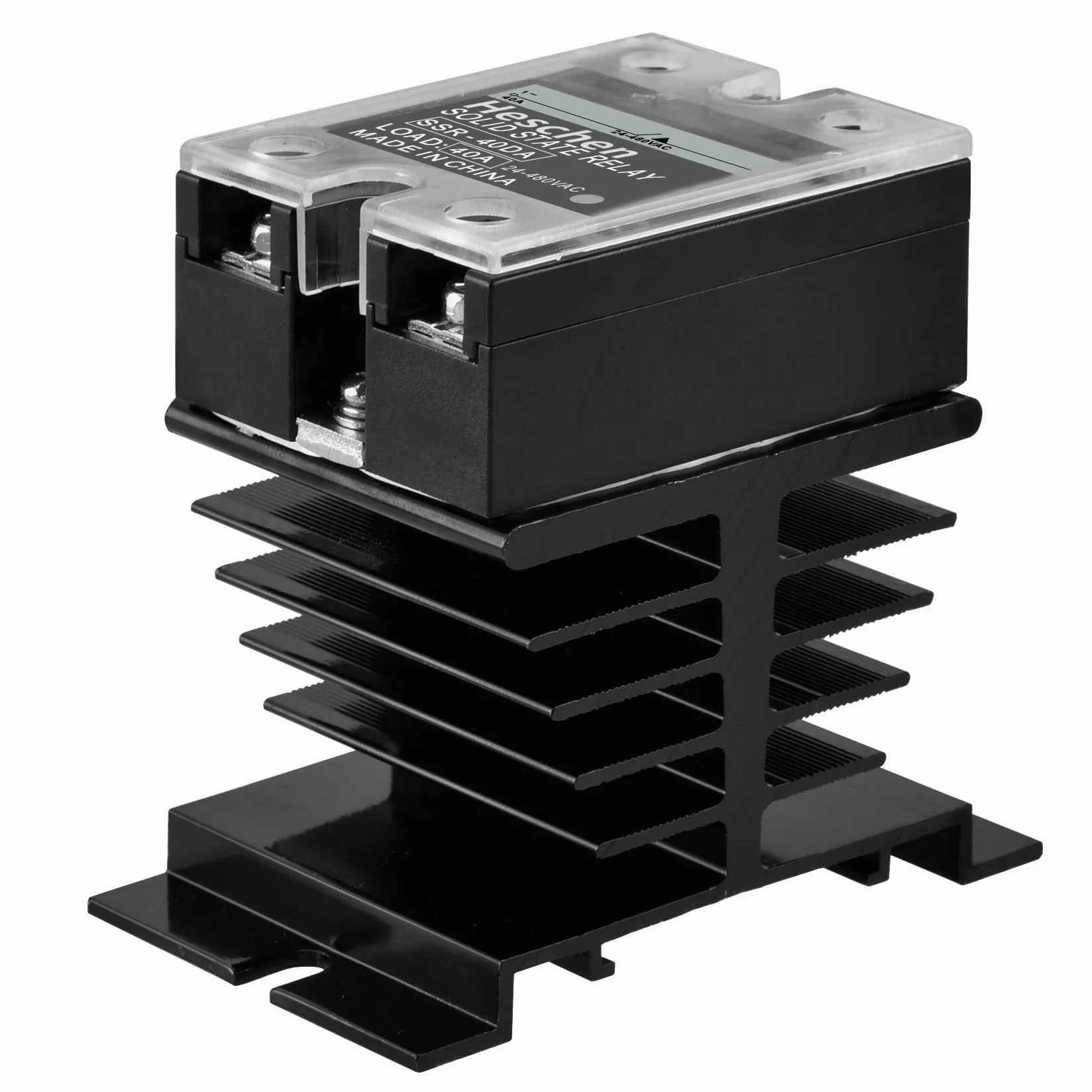 Heschen Jednofazowy przekaźnik półprzewodnikowy DC/AC, SSR-40DA, wejście 4-32VDC, wyjście 24-480VAC, 40A 50-60Hz, z radiatorem