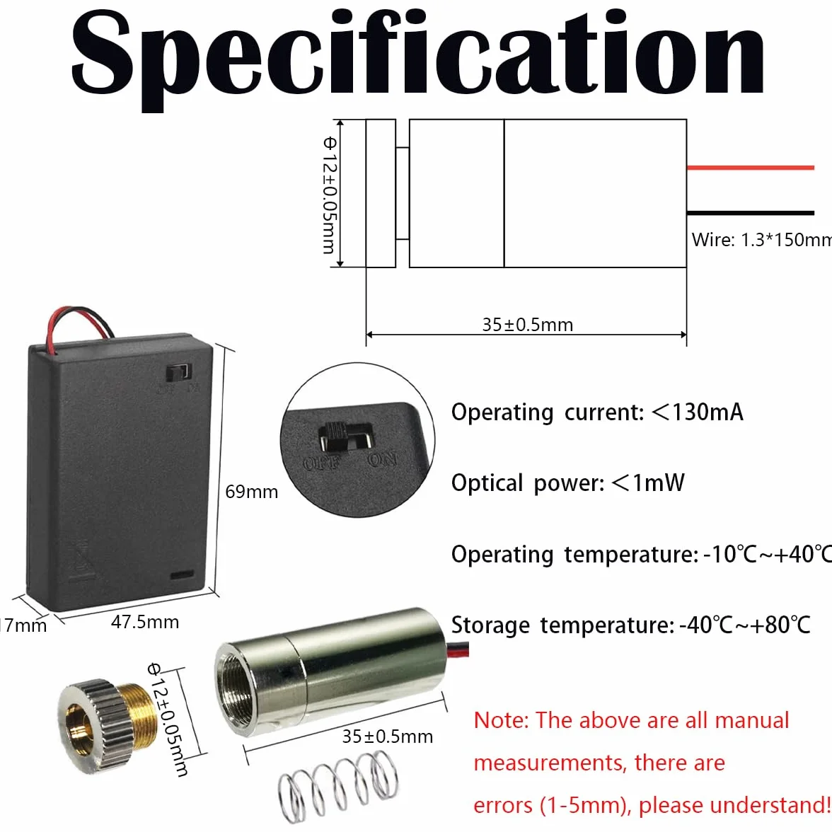 CTRICALVER 1 sztuki 405nm 3-5V liliowy laserowy moduł diody w/kierowca tworzywo sztuczne obiektyw + 1 uchwyty na baterie AA