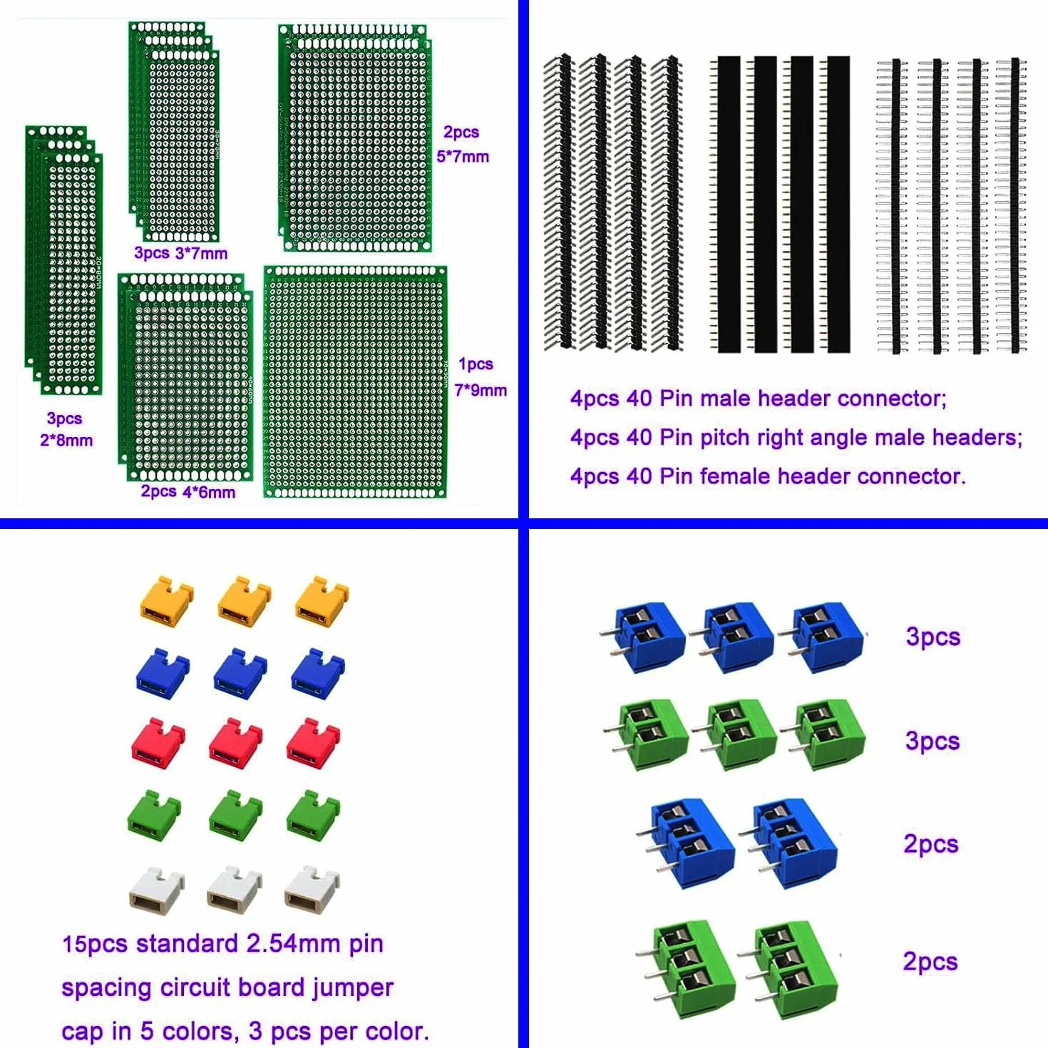 RUNCCI-YUN 48 sztuk zestaw kart PCB, 11 sztuk dwustronna płytka PCB, płytka drukowana prototypowa płytka drukowana, perforowane płytki do lutowania i majsterkowania