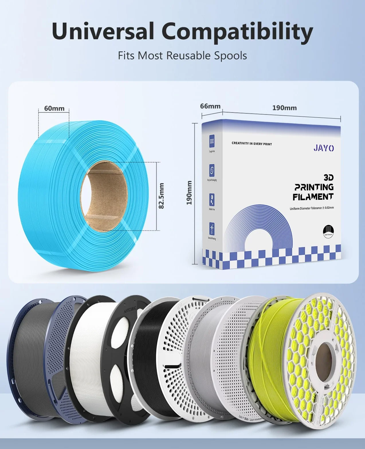 JAYO Filament PLA Refill 1,75 mm, zwiększona wytrzymałość, materiały do druku 3D, dokładność wymiarowa +/- 0,02 mm, Neatly Wound, 1,1 kg (+ 100 g dodatku), farba do drewna