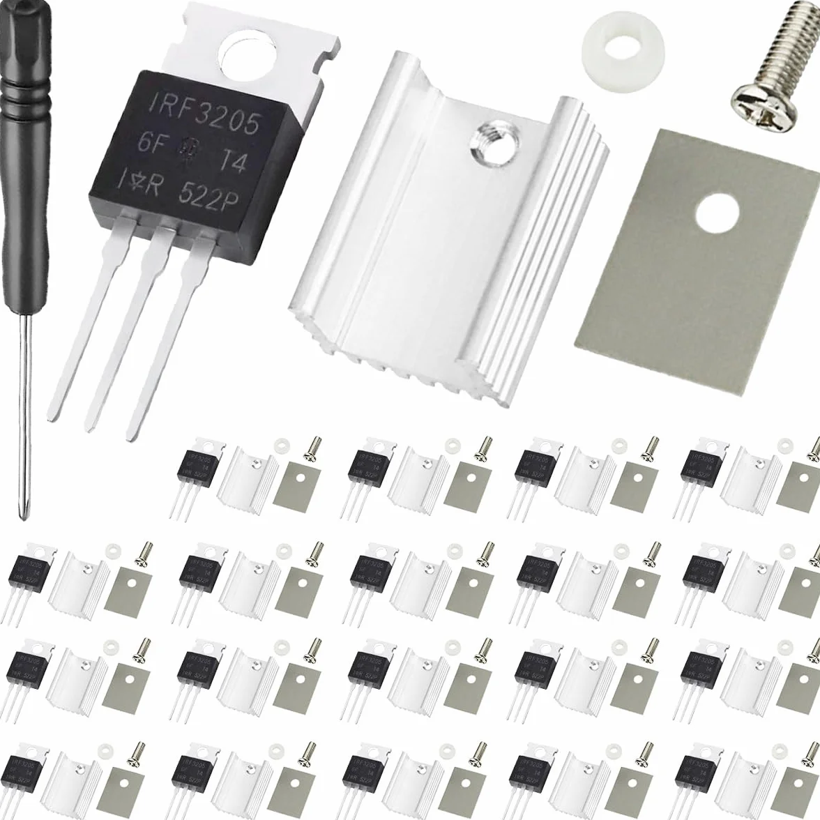 IRF3205 Tranzystor MOSFET 55V 110A TO-220 kanał mocy z radiatorem zestaw 20 sztuk