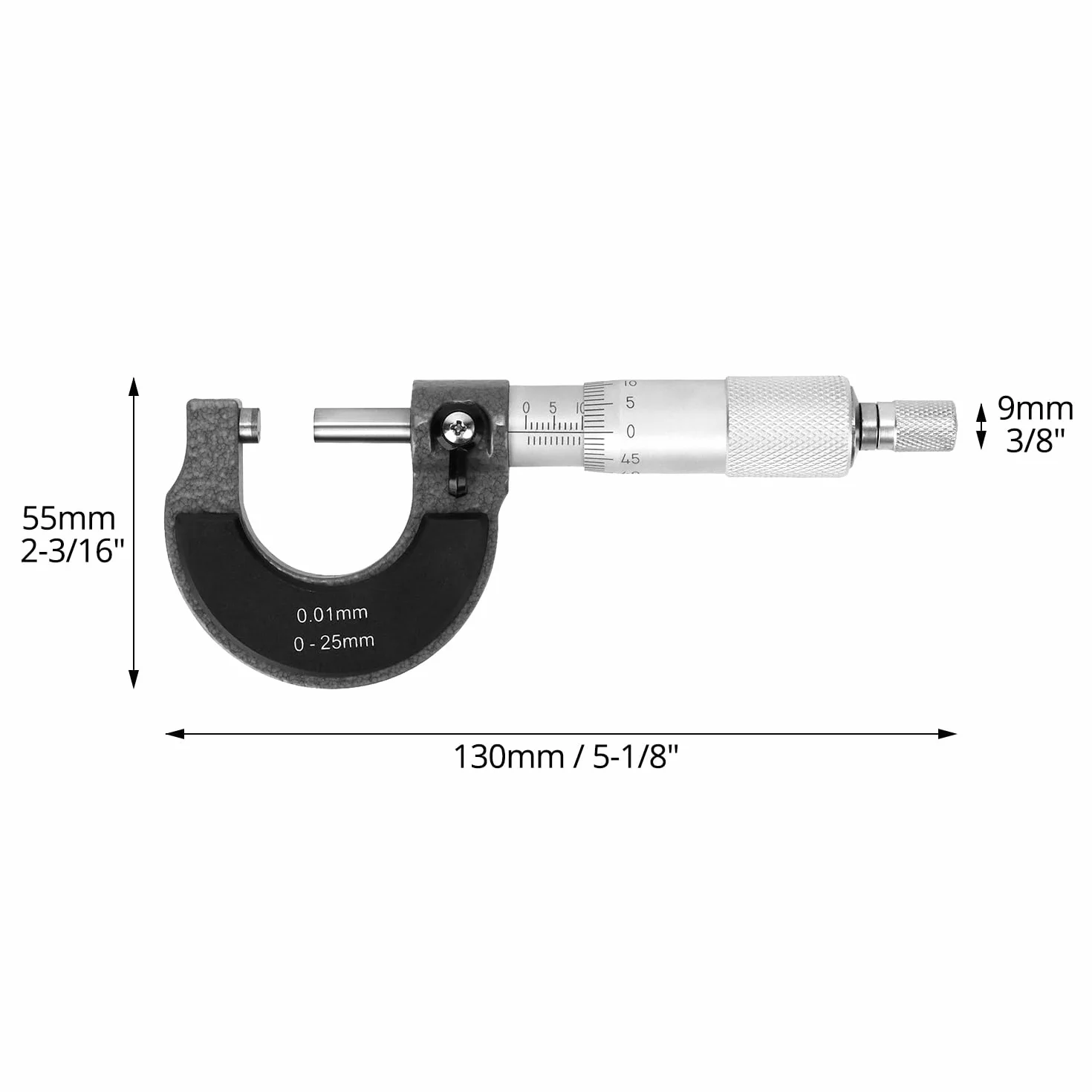 QWORK® Rozmiar śruby zewnętrznej, mikrometr, bardzo dokładny pomiar 0-25 mm, rozdzielczość 0,01 mm