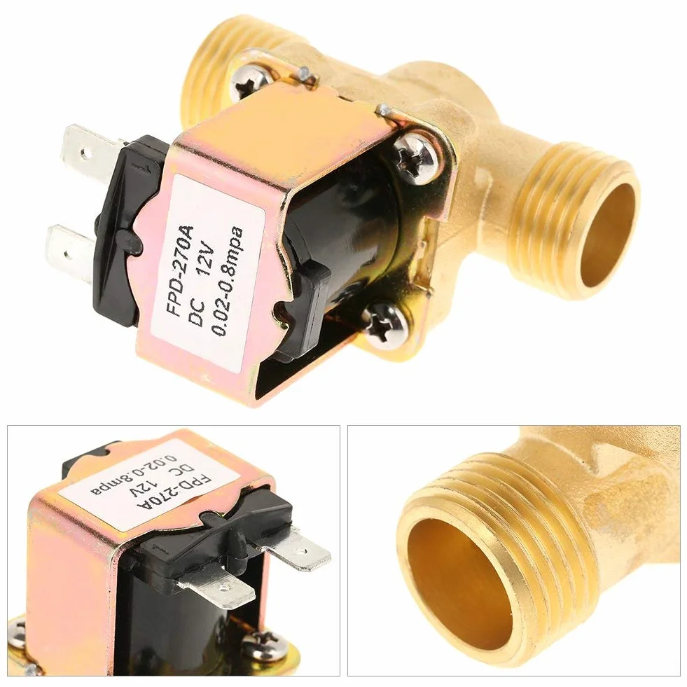 Mosiężny zawór elektryczny normalnie zamknięty 1/2 cala DC 12 V 0,02-0,8 MPa