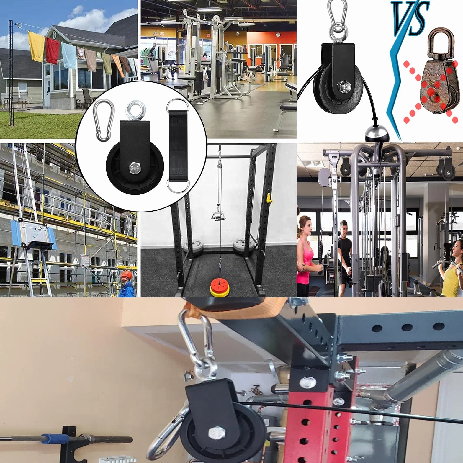 Koło pasowe z obrotem o 360 stopni, ciche, ze stali nierdzewnej, 150 kg, obciążenie robocze do sprzętu gimnastycznego, system sznurków do bielizny, DIY, mocowanie bloki do podnoszenia