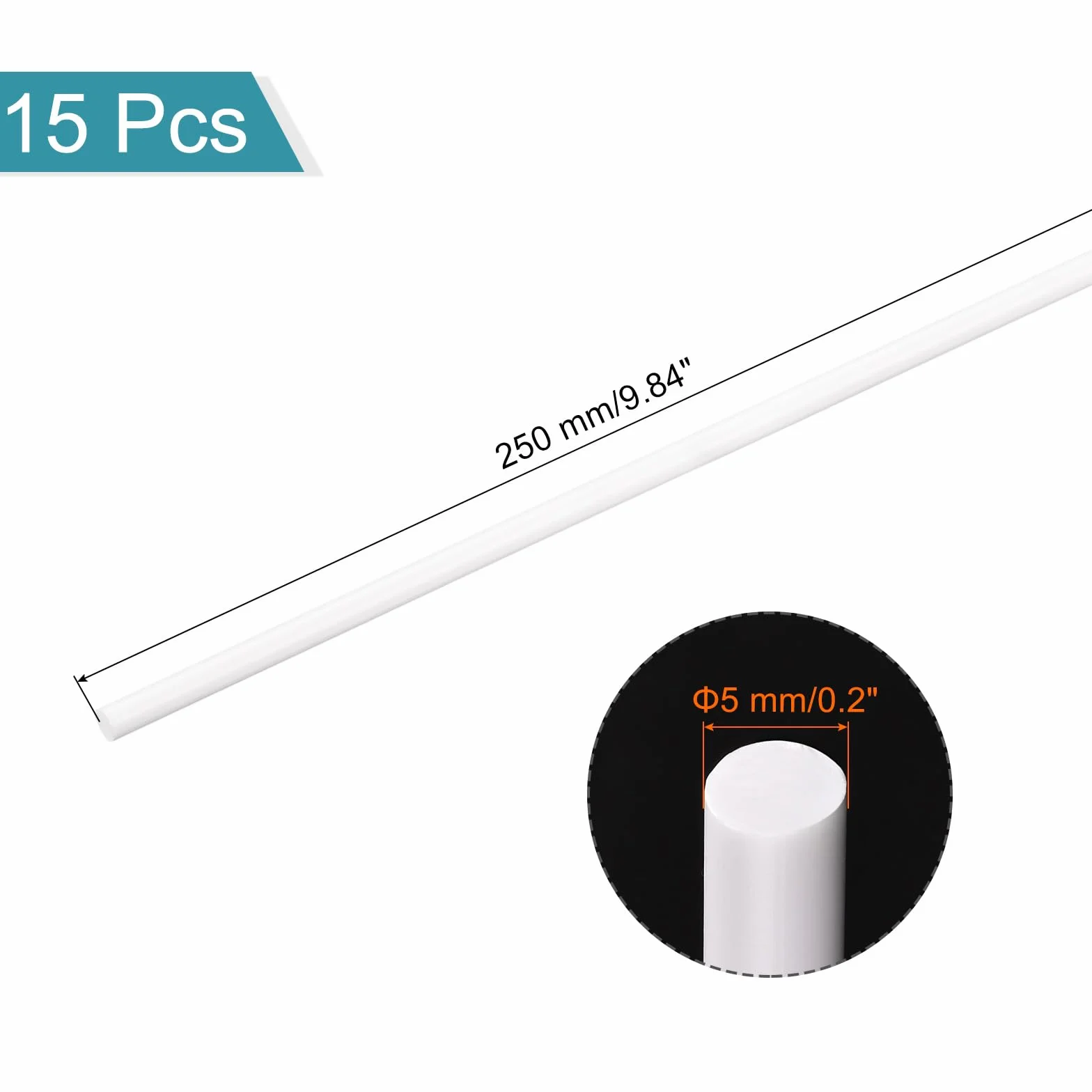 QUARKZMAN Pręt okrągły z tworzywa sztucznego ABS, 5 mm x 250 mm, do samodzielnego wykonania, modelu architektonicznego, stołu piaskowego, opakowanie 15 sztuk