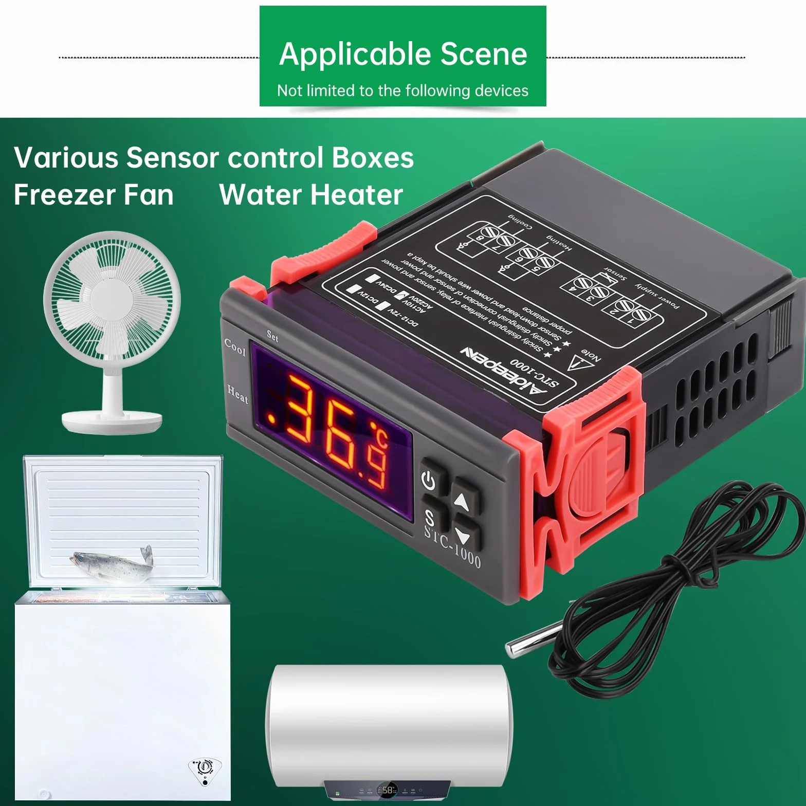 Regulator temperatury AC 110V-220V, uniwersalny termostat cyfrowy STC-1000 z czujnikiem temperatury, wyświetlaczem Celsjusza i Fahrenheita, ciepło/chłodzenie