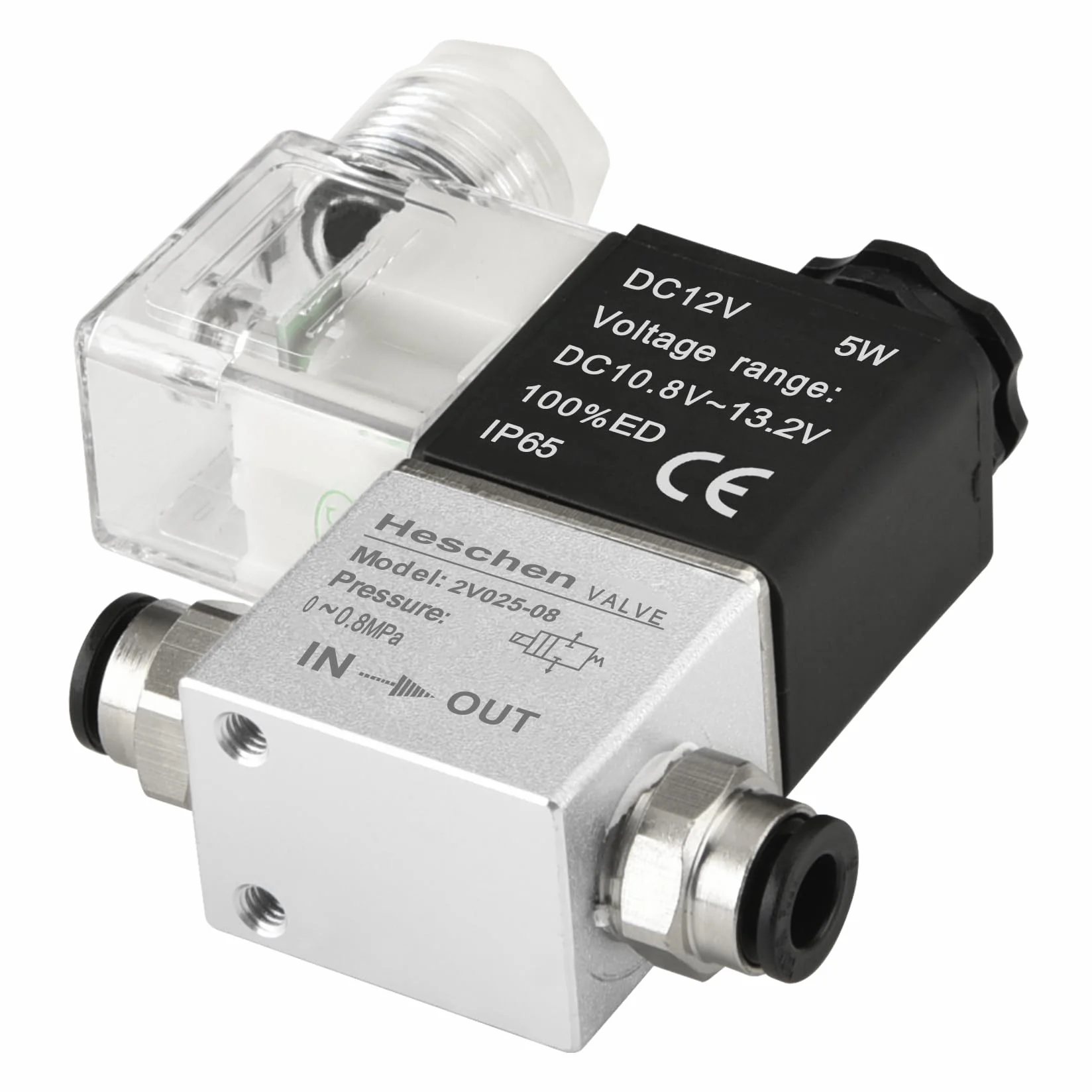 Heschen elektryczny zawór elektromagnetyczny 2V025-08 12 VDC PT1/4 2/2 drożny normalnie zamknięty IP65