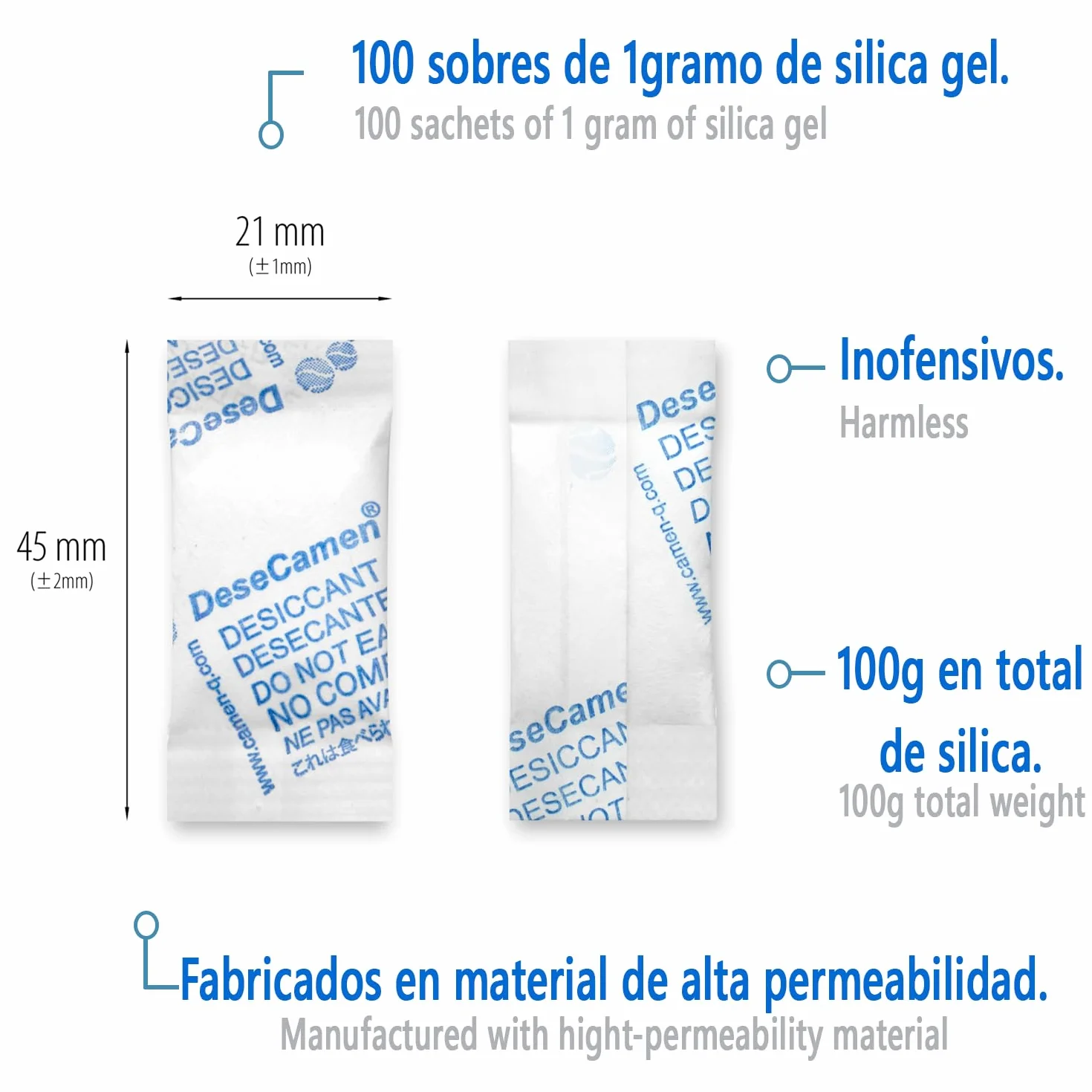 Pakiety żelu krzemionkowego 1 gram [100 szareczek] Pochłaniacz wilgoci Osuszacz powietrza klasy spożywczej