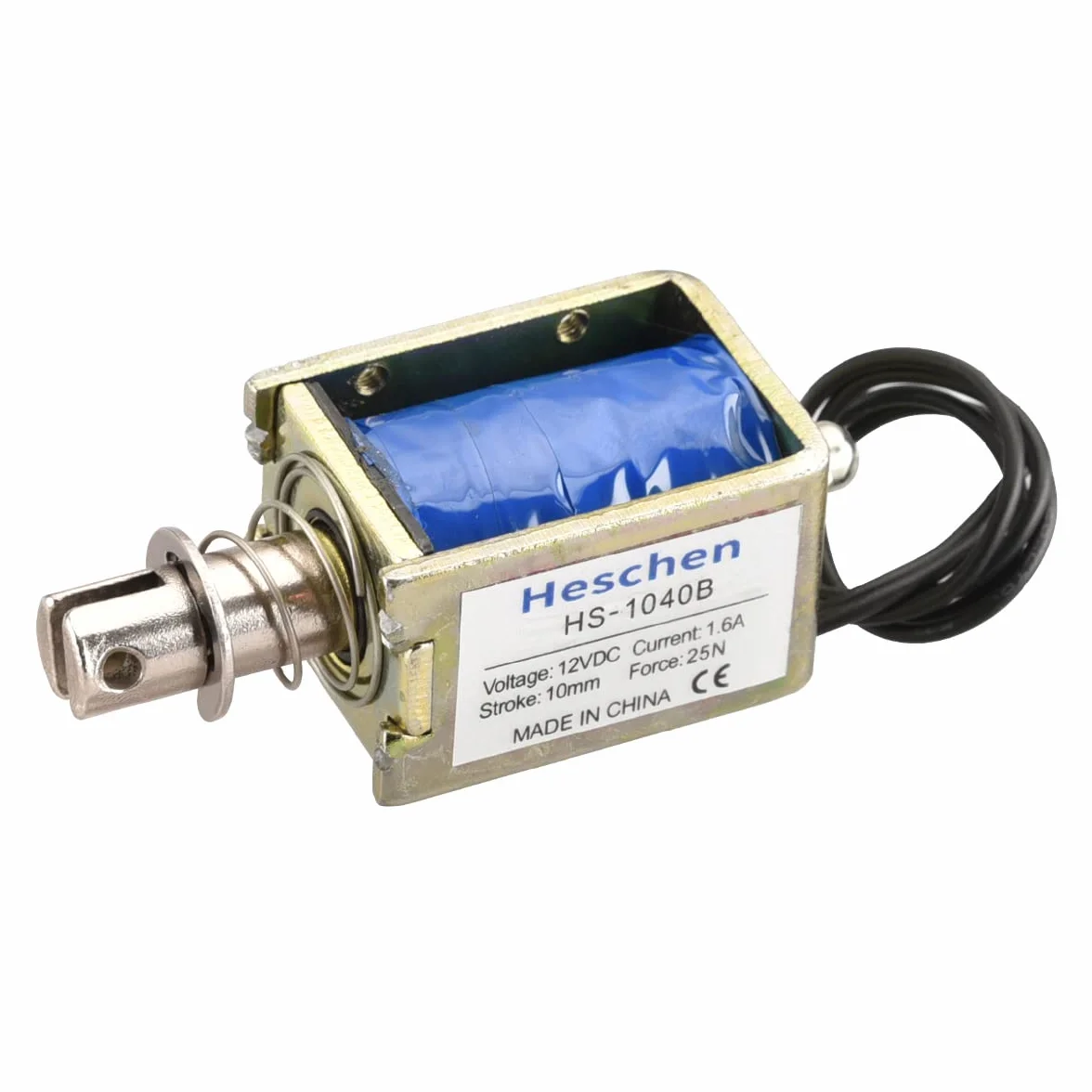 Heschen Elektromagnes elektromagnetyczny, HS-1040B, DC12V 1.6A 25N, skok 10mm, zamek do drzwi z otwartą ramą typu Push Pull