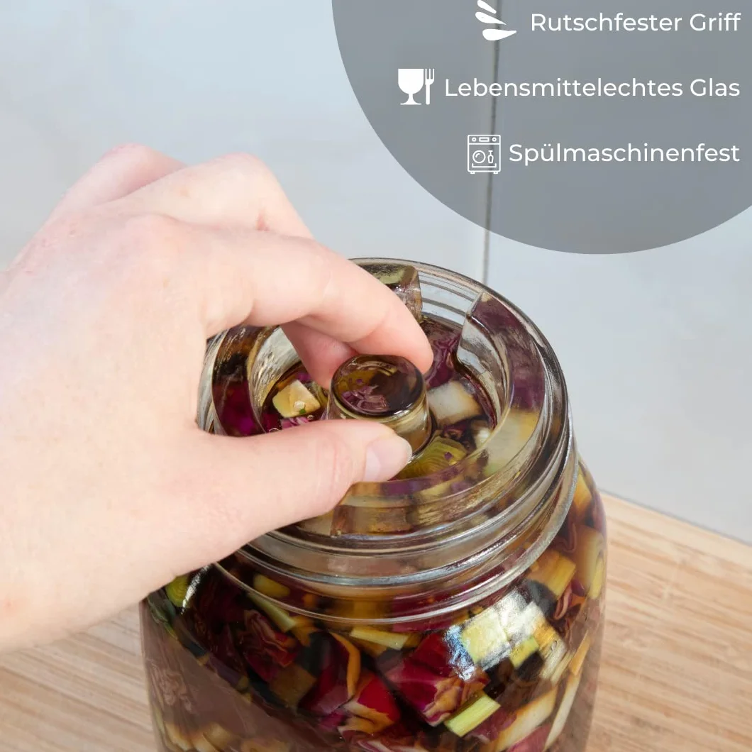 Zestaw 2 szklanych obciążników fermentacyjnych do Mason Jar 1 l – do kapusty, kimchi i warzyw, ochrona przed pleśnią