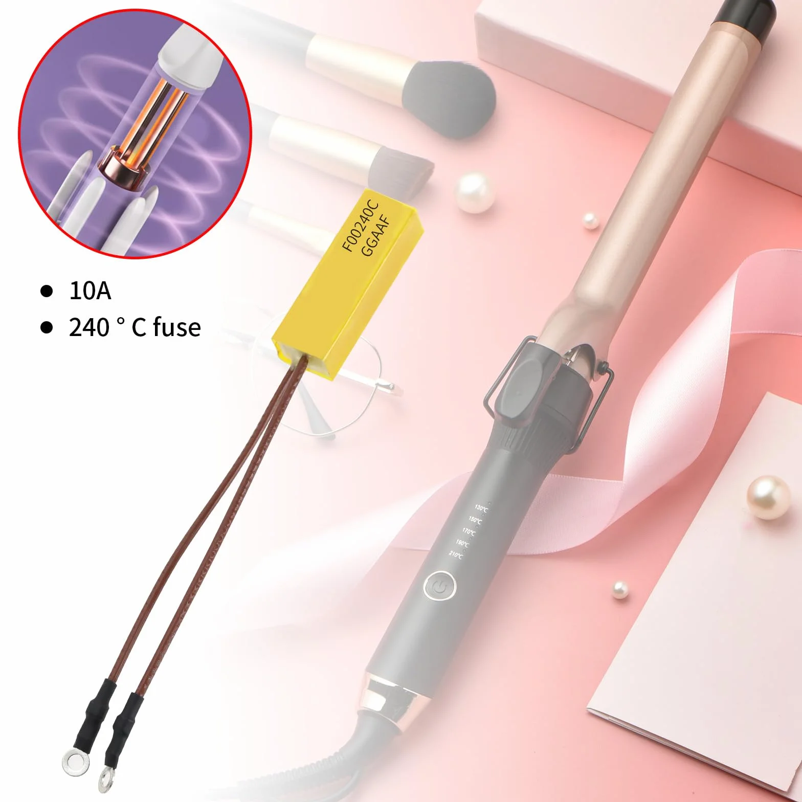 Create idea 2 szt. ceramicznych bezpieczników termicznych 10 A 250 V 240 ℃ kompatybilne z lokówką, prostownicą do włosów, ochrona przed przegrzaniem, drut ze stopu ABS