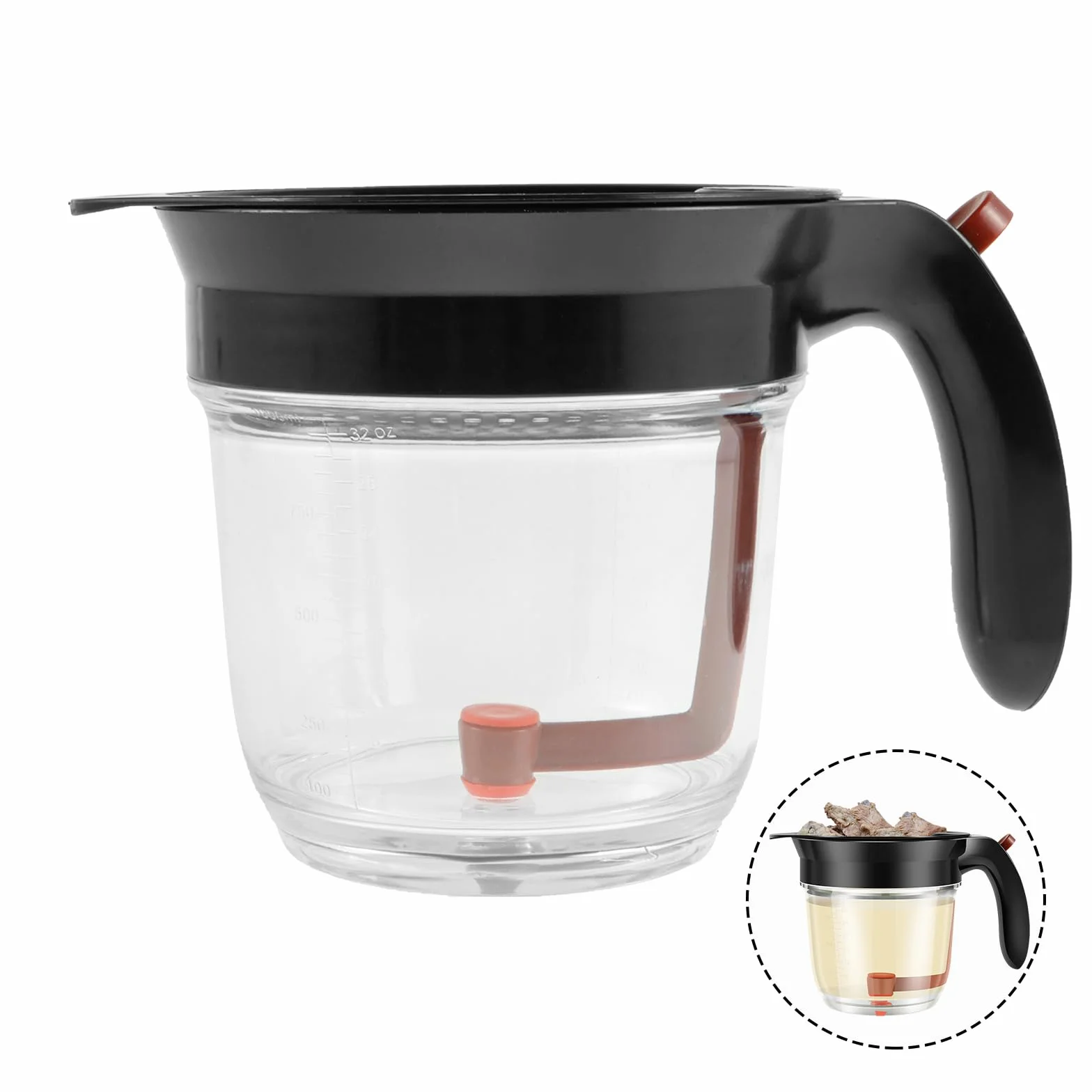 Separator tłuszczu QINGLANG 1 litr Separator do sosów z odpinanym dnem Czajnik do odcedzania tłuszczu z plastikowym miernikiem do zupy Separator oleju do bulionu Sosy i inne płyny